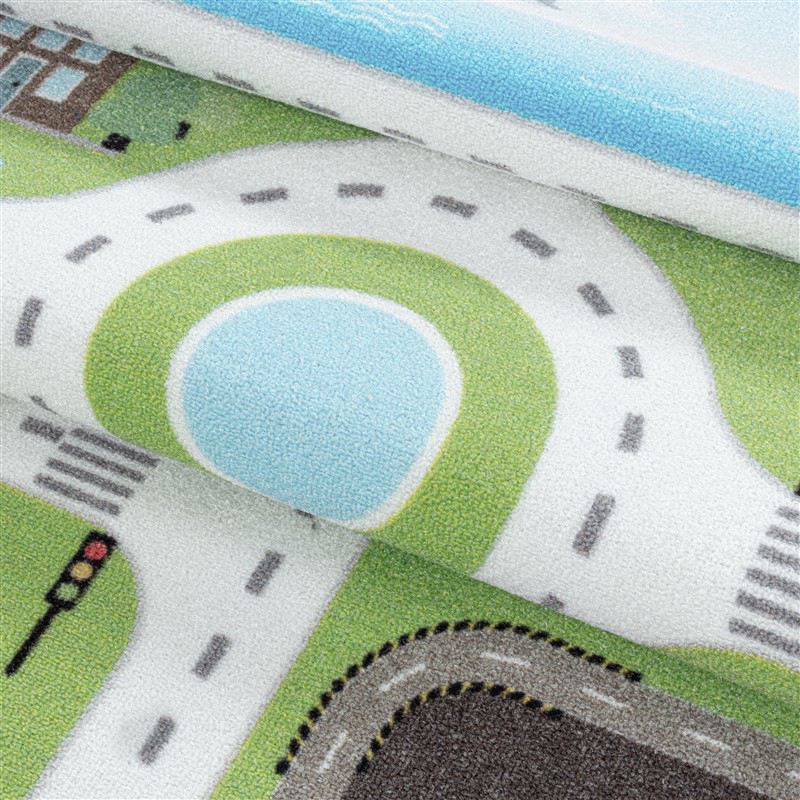 Eğtici Yol Desenli Yeşil Çocuk Odası Halısı Yumuşak Dokulu Leke T Eğtici Yol Desenli Yeşil Çocuk Odası Halısı Yumuşak Dokulu Leke T