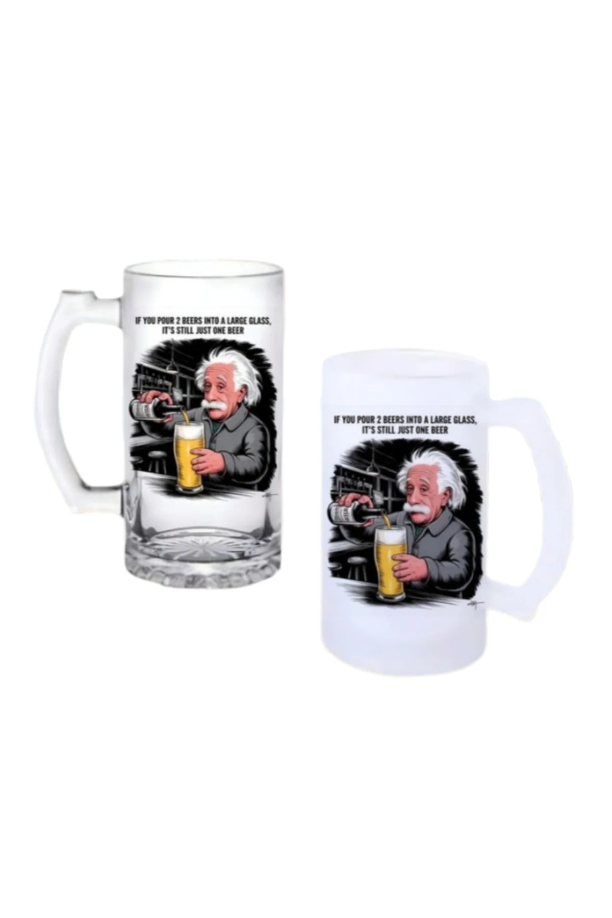 Einstein Kulplu Bira Bardağı Buzlu veya Şeffaf Seçenekli 061