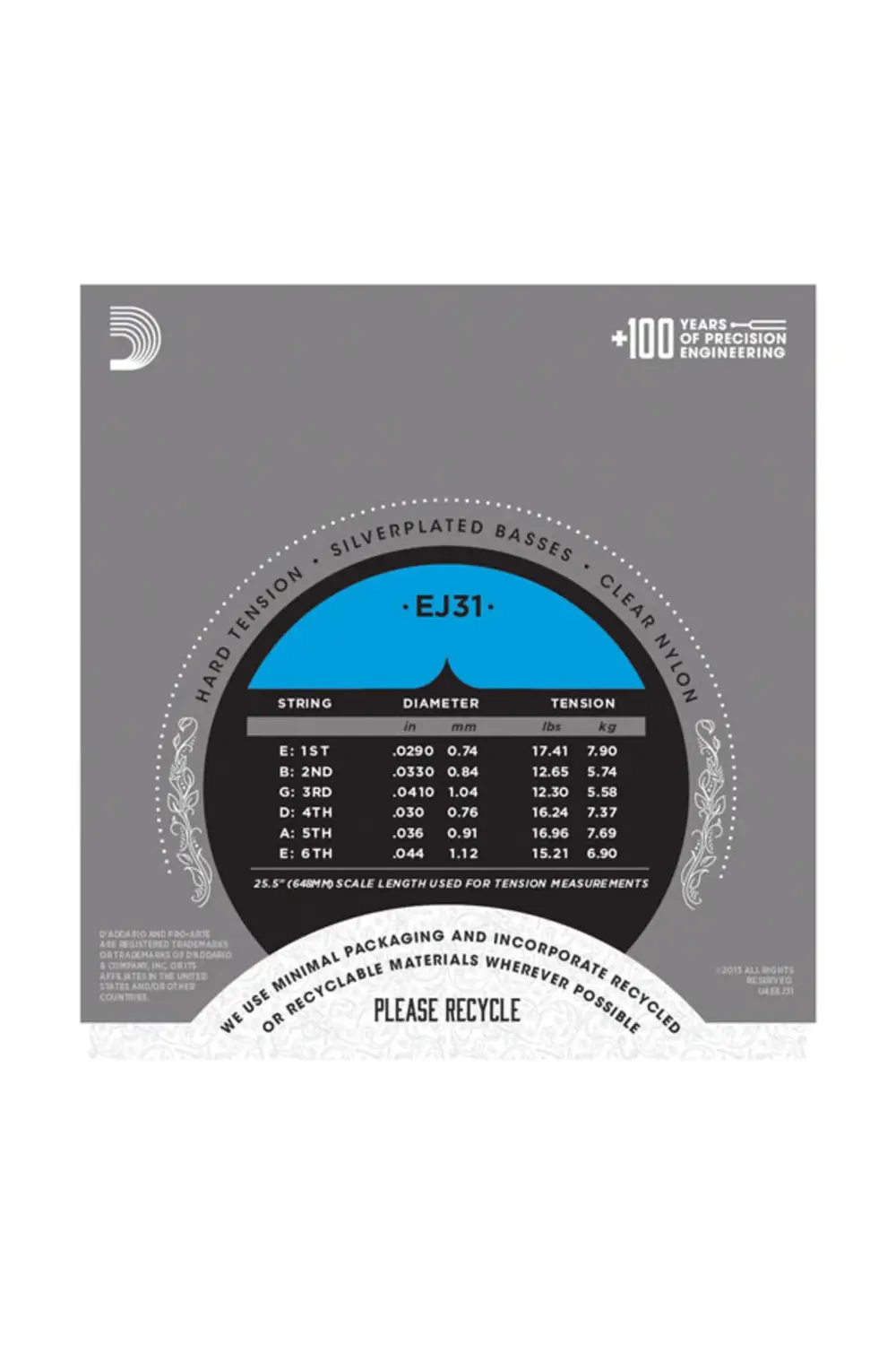 EJ31 KLASİK GİTAR TEL SETİ (4/4), RECTIFIED CLEAR NYLON