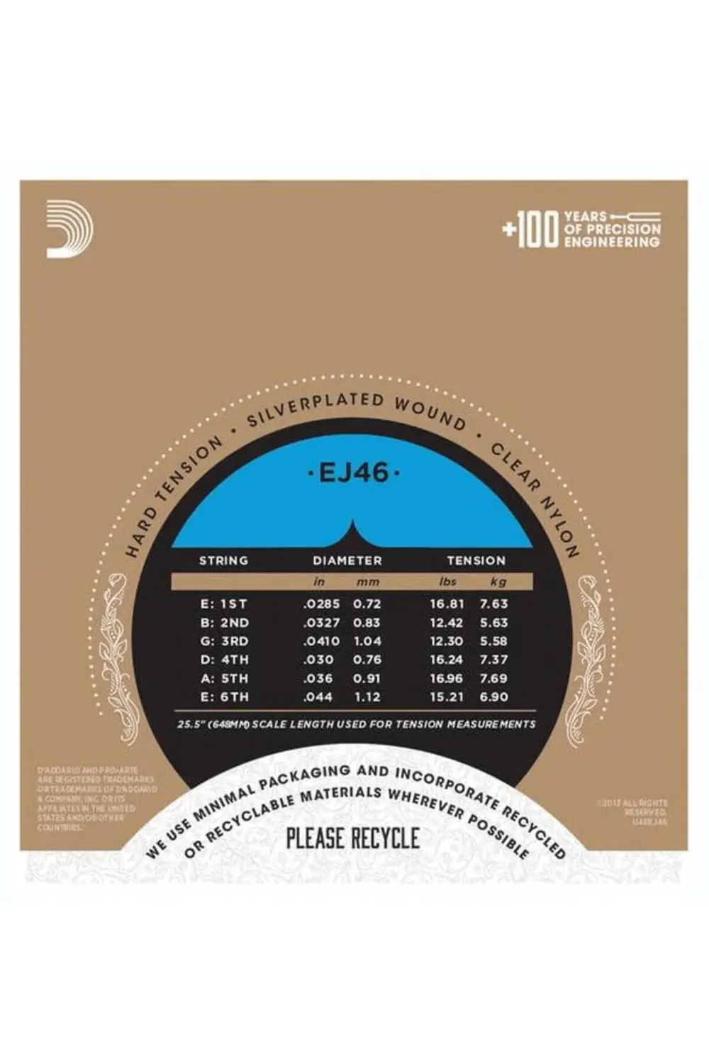 EJ46-3D Klasik Gitar Tel Seti Hard Tension 3’lü Paket