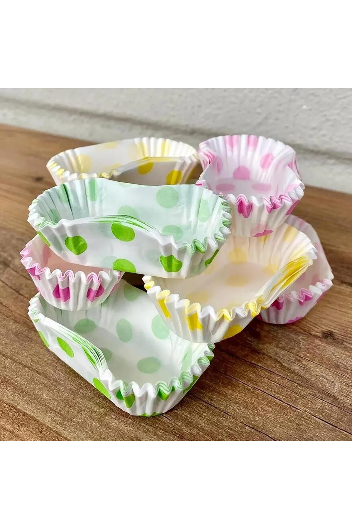 Ekler Kabı, Renkli Puantiyeli Kek Kapsülü, 50 Adet (Pembe)