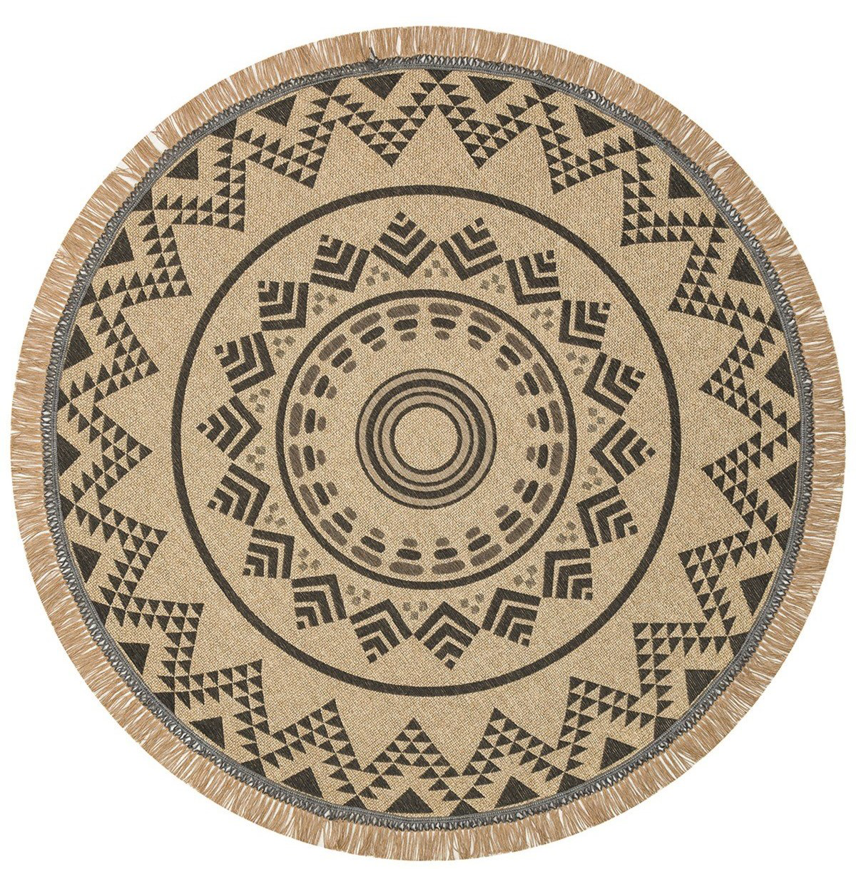 Eko Brooklyn Hasır Görünümlü Kaymaz Dokuma Modern Yuvarlak Kilim 