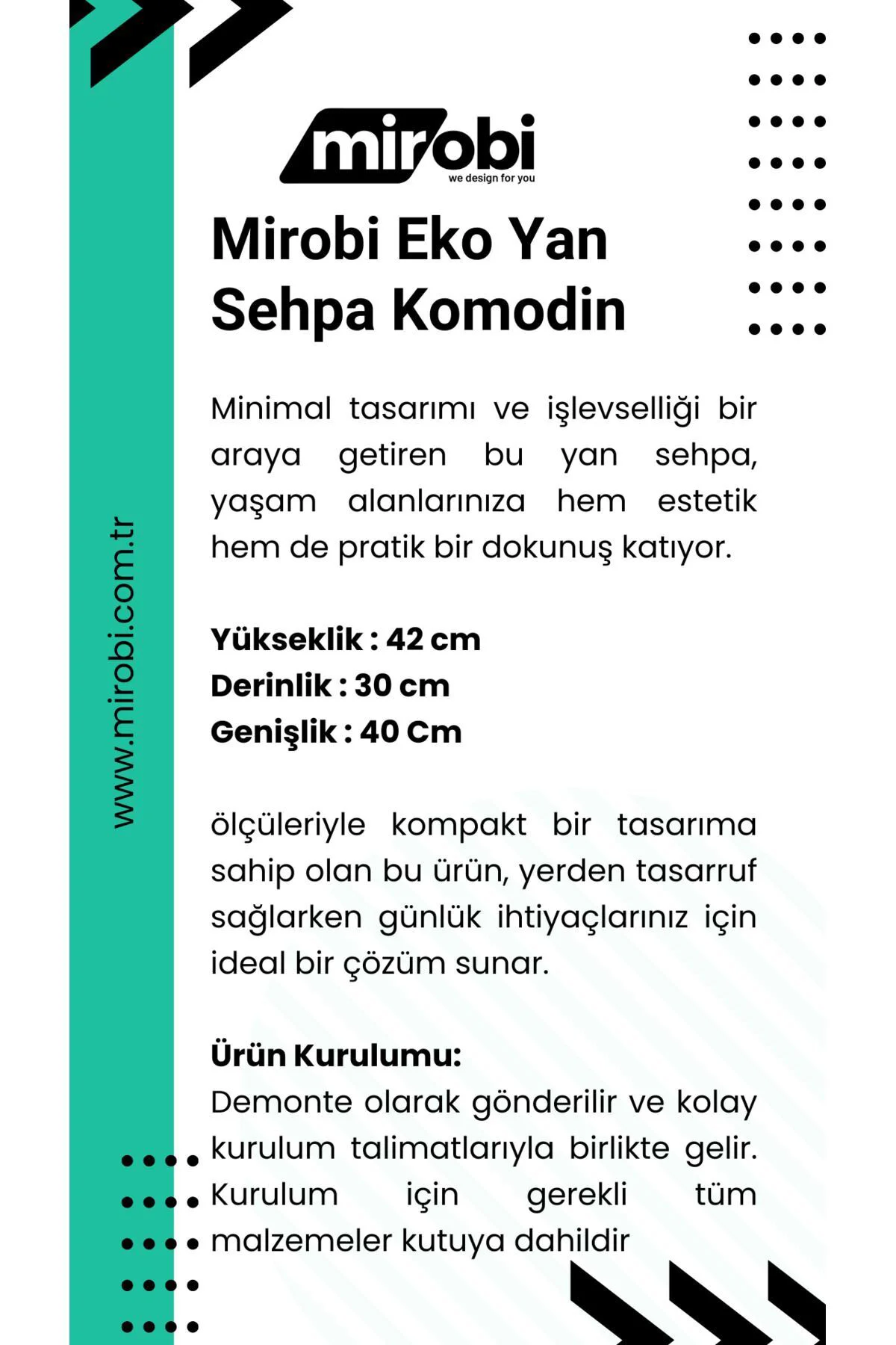 Eko Komodin Yan Sehpa Dekoratif Çam