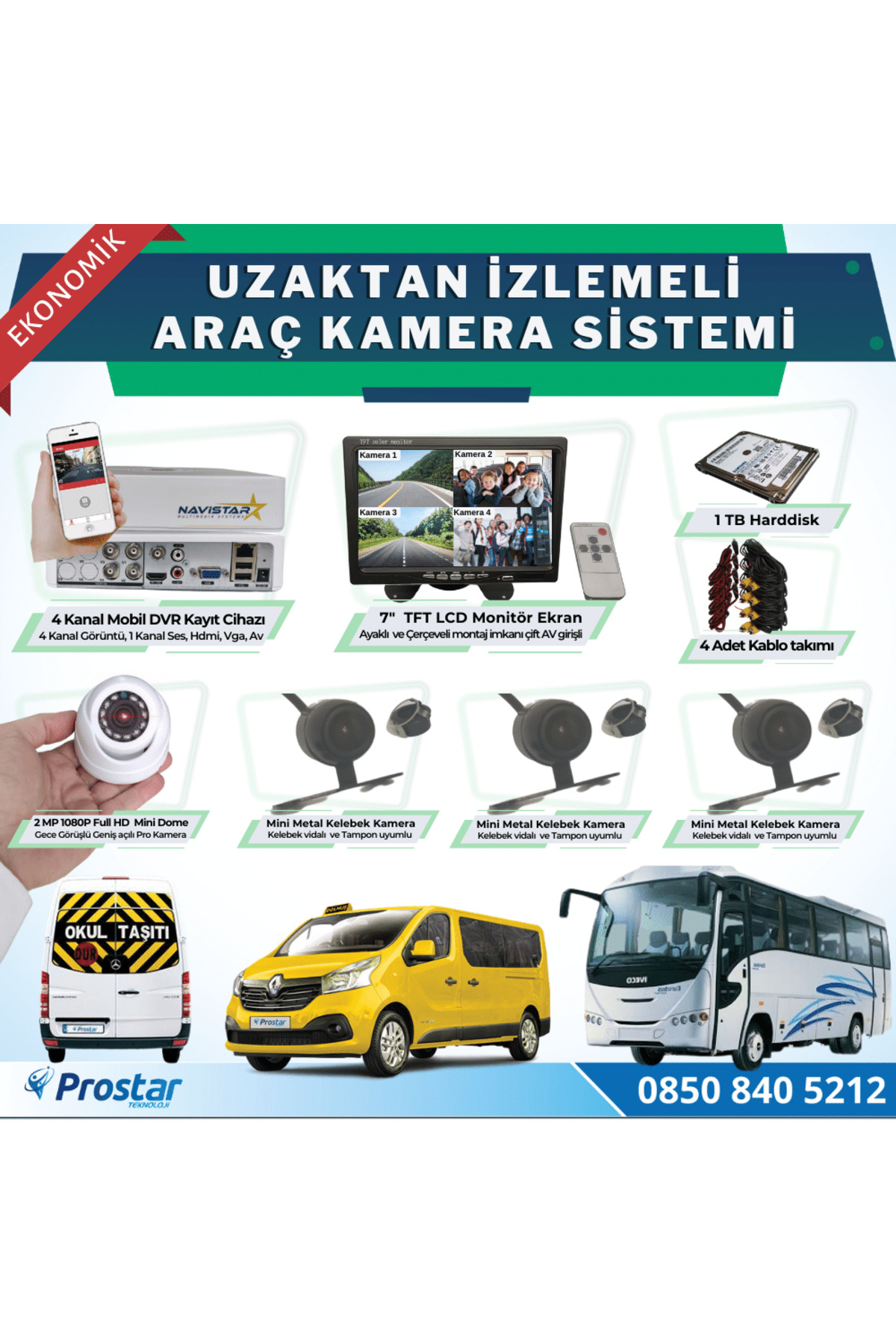 Navistar Ekonomik 4 Kameralı Kayıtlı 1 Tb Hdd 7 İnç Ekranlı Uzaktan İzleme
