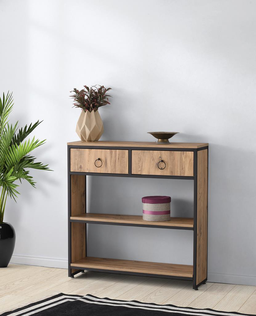 Sivas Gözde Mobilya Ekonomik Ferforje 2 Çekmeceli Raflı Dresuar Konsol 100X31x103cm