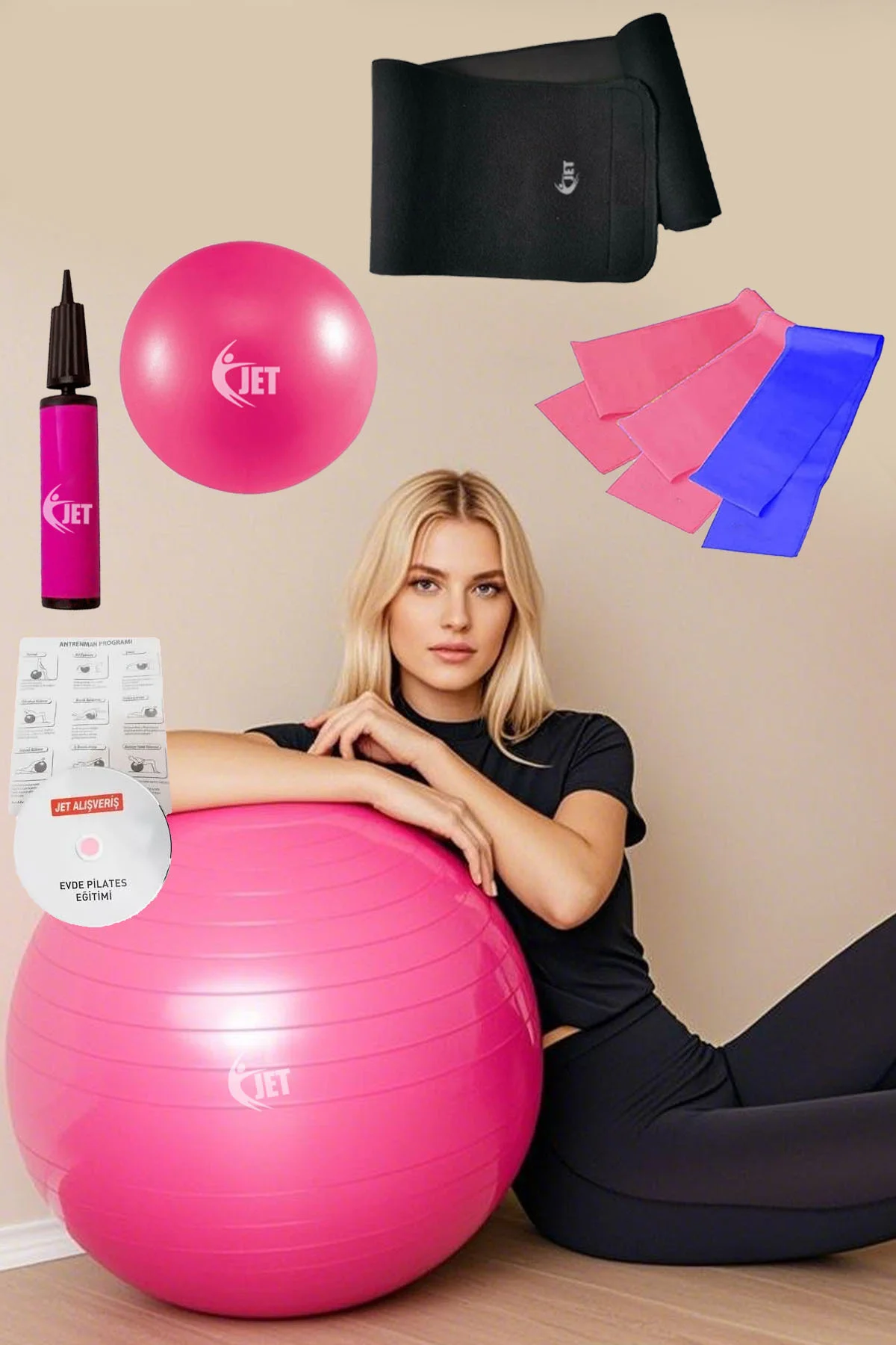 Ekonomik Pilates Seti 9 Parça İçeren Ev & Salon Tipi Plates Topu 