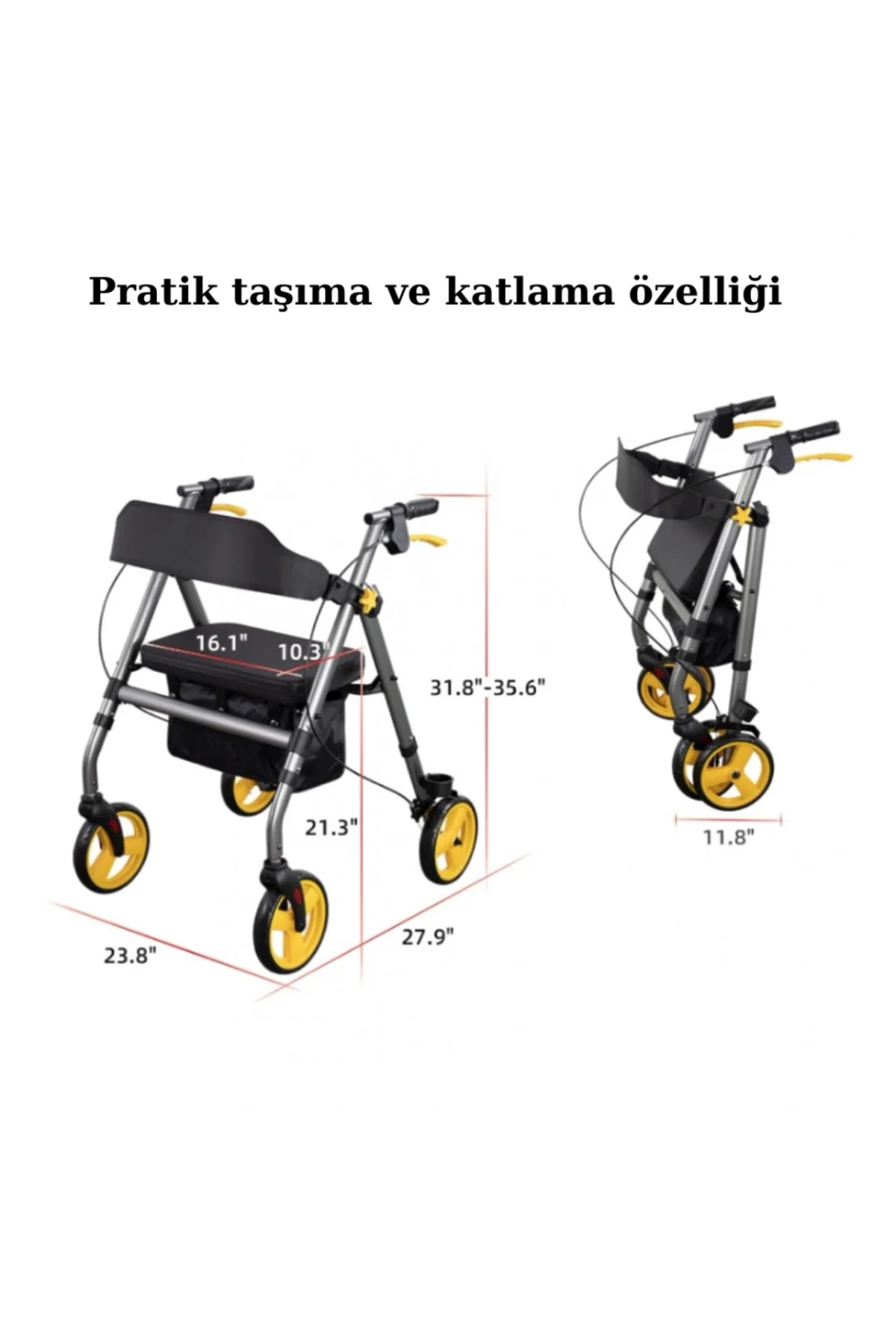 Ekonomik Rollatör | Katlanabilir Yapı, Oturma Alanı, Frenli Tekerlekli P581
