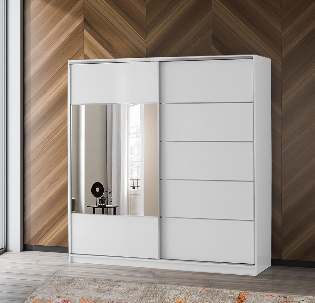 Sivas Gözde Mobilya Ekonomik Sürgülü Gardirop Geniş Raf Askili Aynali 200X60x210cm
