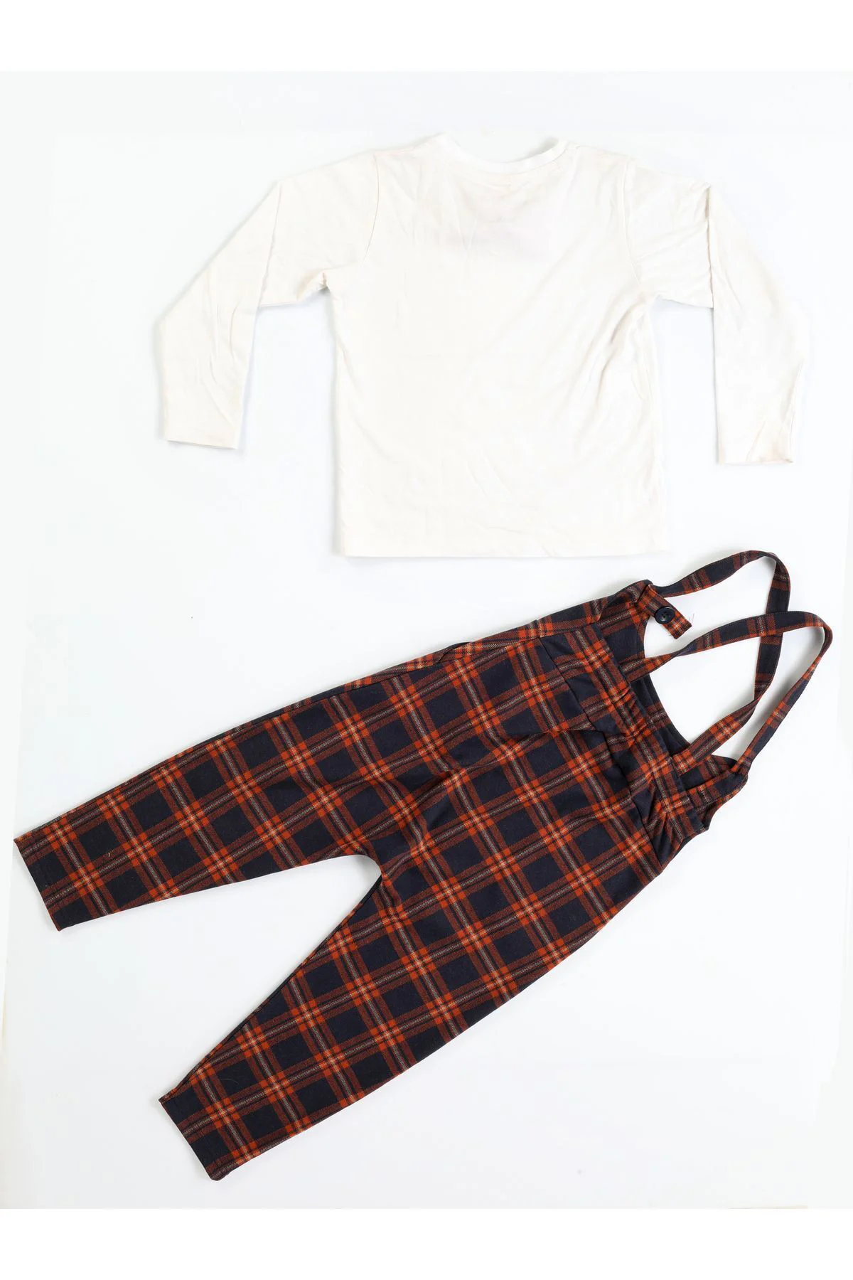 Ekose Askılı Erkek Çocuk Baggy Tulum + Papyonlu T-shirt Ekose Askılı Erkek Çocuk Baggy Tulum + Papyonlu T-shirt - Görsel 4
