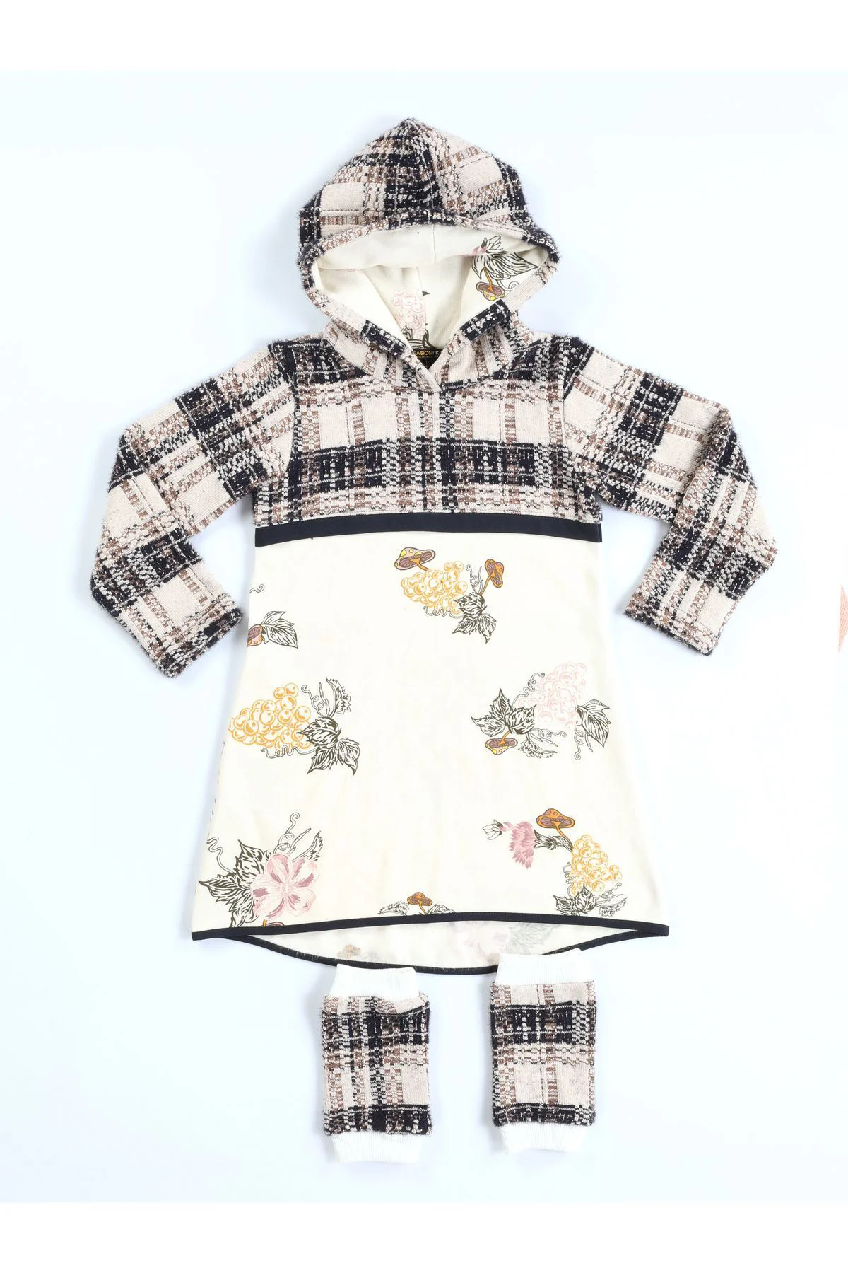 Ekose Baskılı Hoodie Kız Çocuk Elbise + Tozluk Takım Ekose Baskılı Hoodie Kız Çocuk Elbise + Tozluk Takım