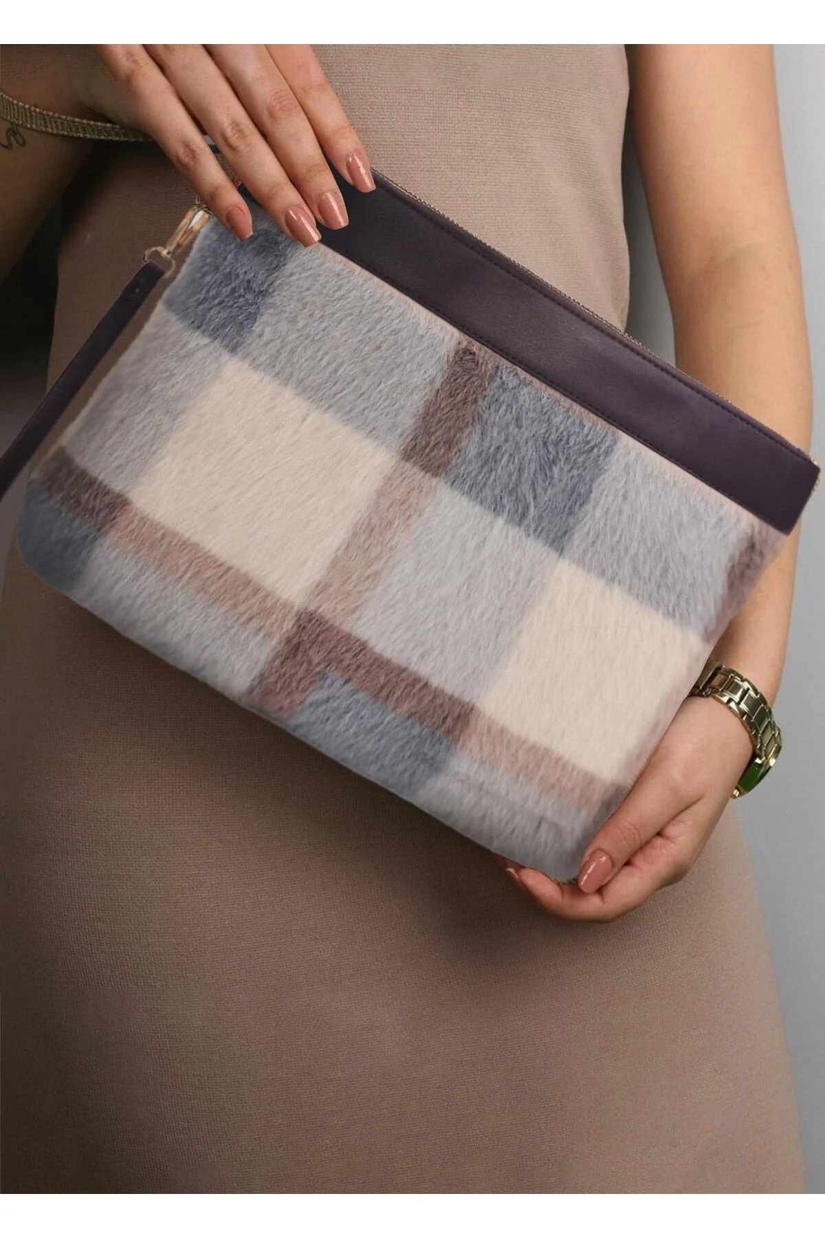 Ekose Clutch Çanta 26x33 cm