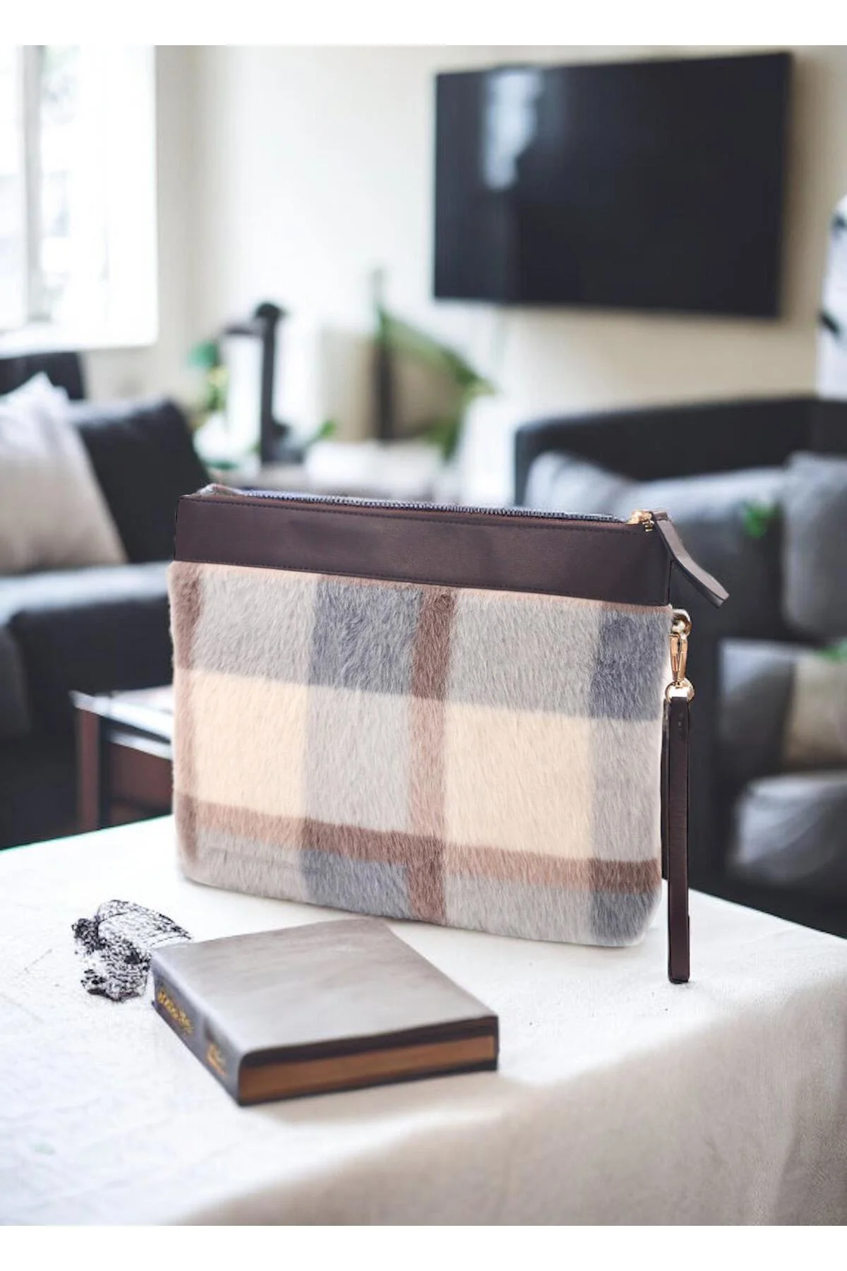 Ekose Clutch Çanta 26x33 cm