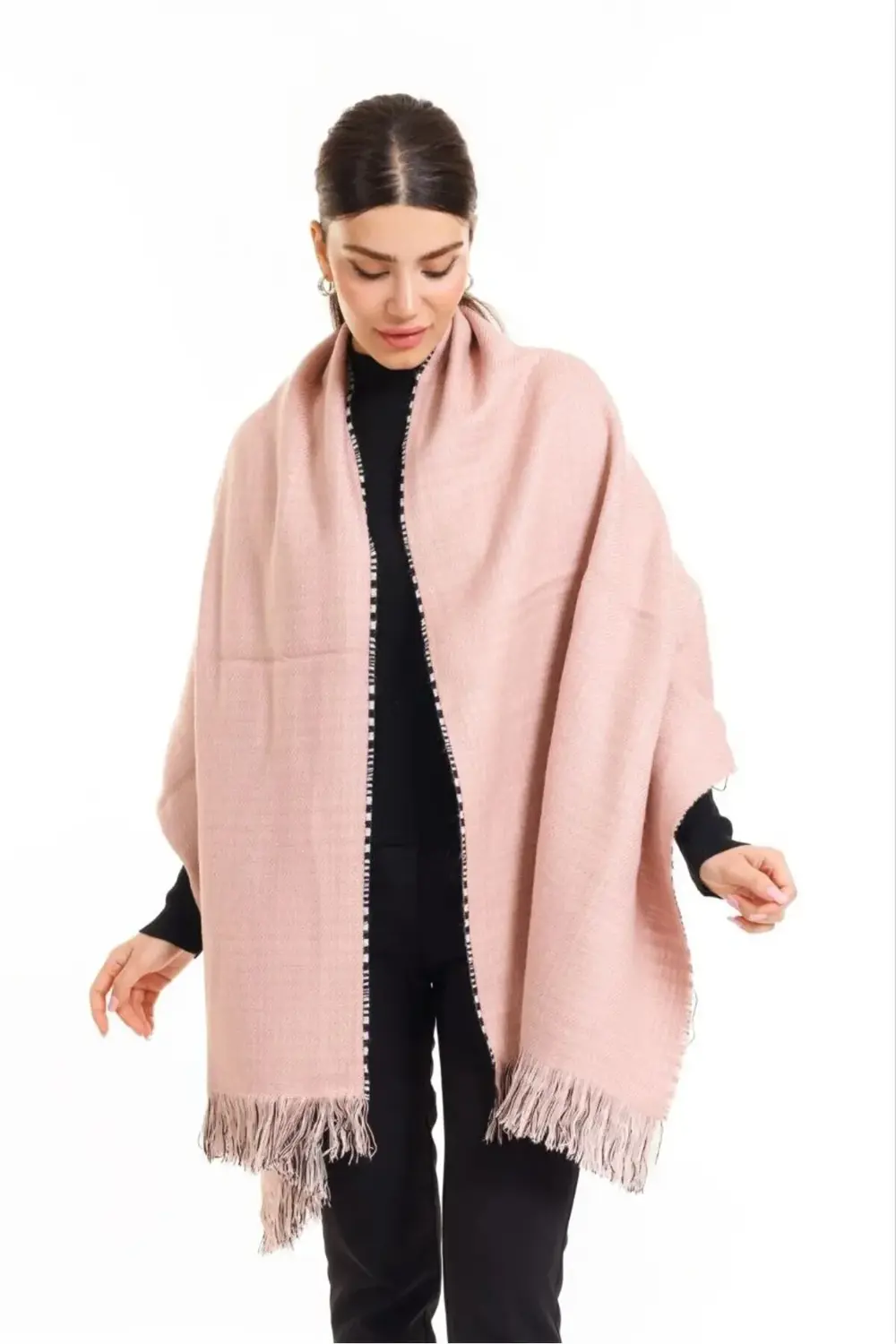 Ekose Desenli Yün Dokulu Çift Taraflı Atkı Şal