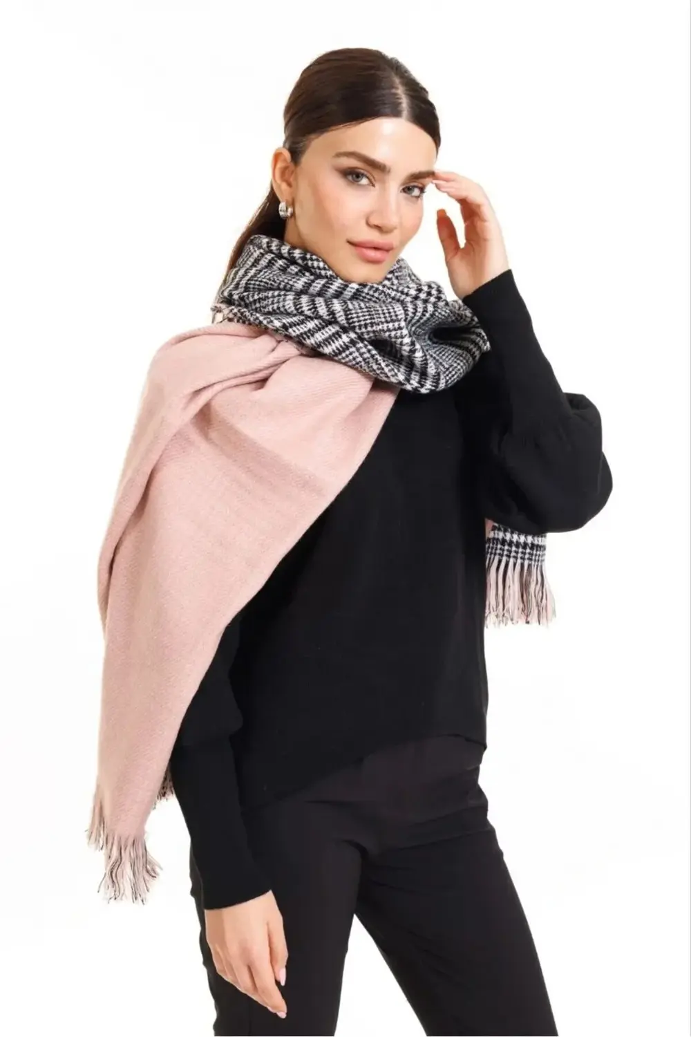 Ekose Desenli Yün Dokulu Çift Taraflı Atkı Şal