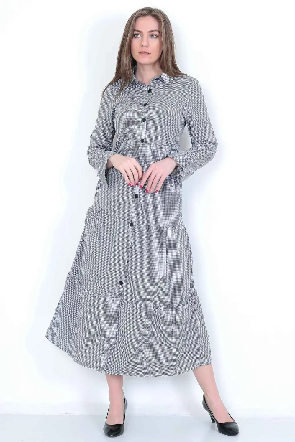 EKOSELİ Düğmeli Gömlek Yaka Elbise