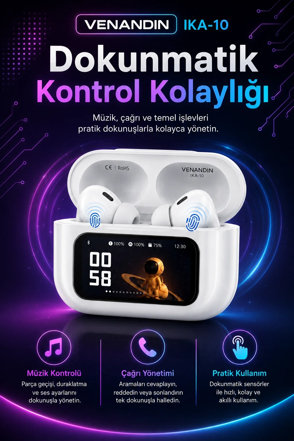 Ekran Göstergeli Kablosuz Kulak İçi Kulaklık Şarj Kutulu Müzik Ve Görüşme Uyumlu