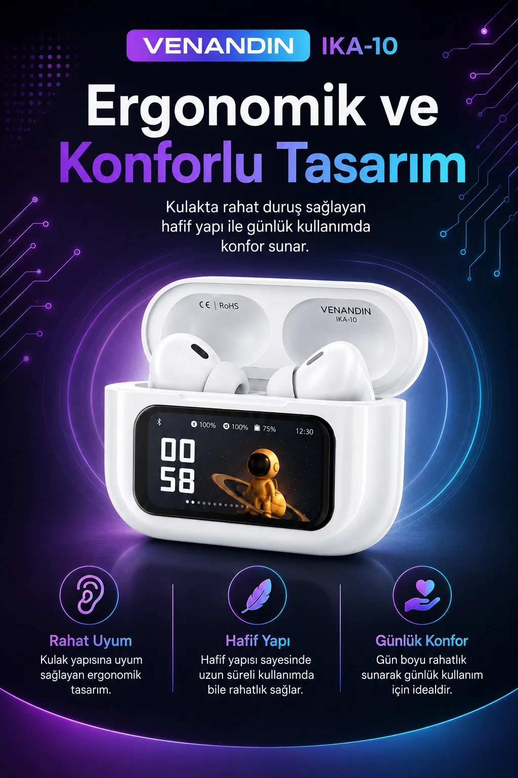 Ekran Göstergeli Kablosuz Kulak İçi Kulaklık Şarj Kutulu Müzik Ve Görüşme Uyumlu