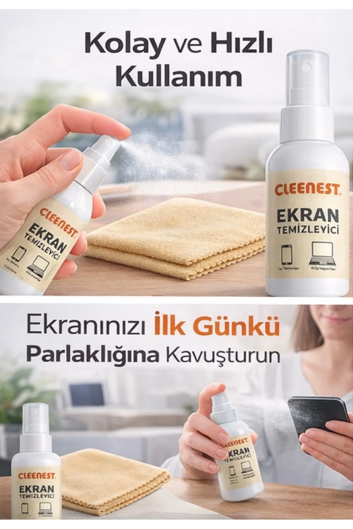 Ekran Temizleme Seti 125ml Sıvı Ve Kaşmir Bez 30x30 Otomobil Ekra