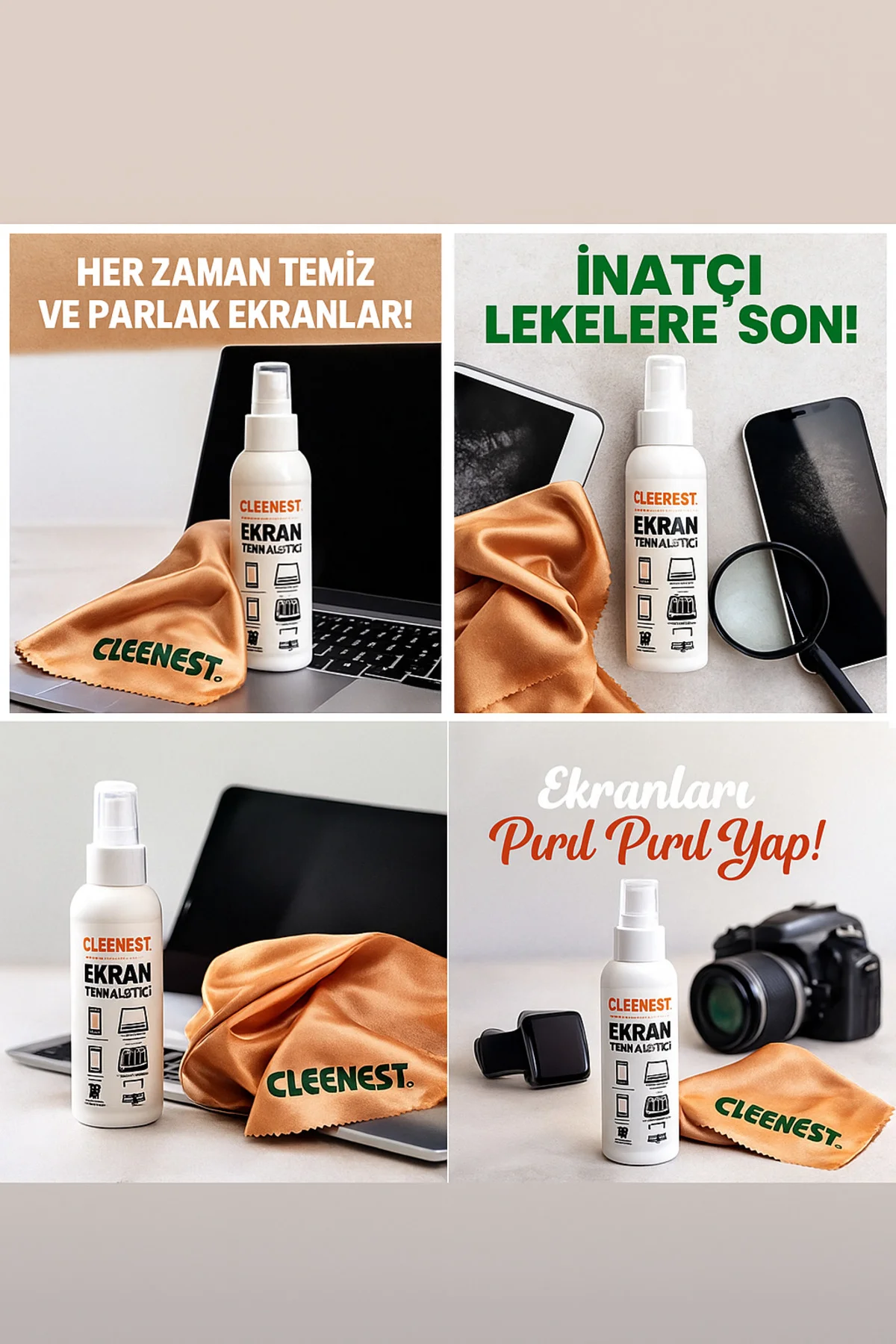 Ekran Temizleme Seti 125ml Sıvı Ve Mikrofiber Bez 30x30 Otomobil 