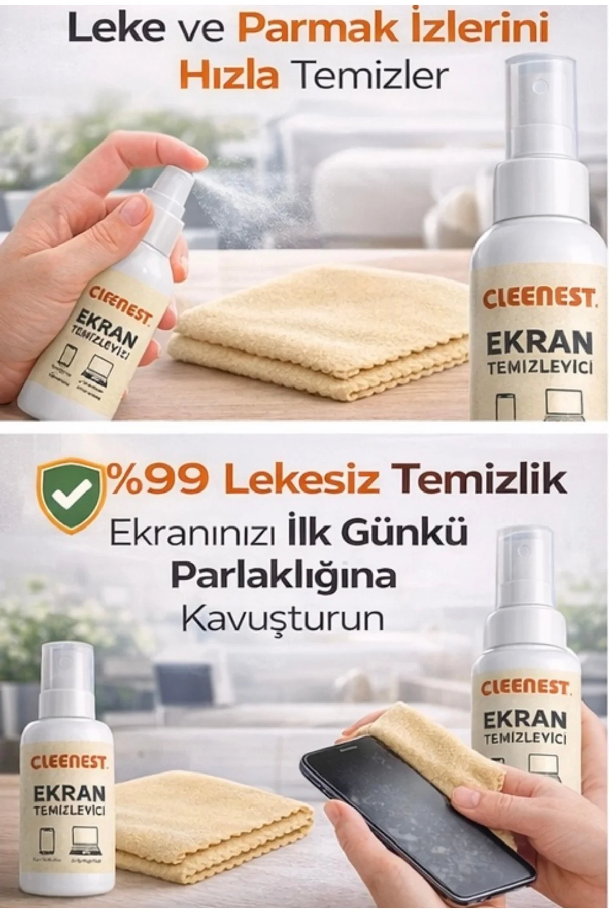 Ekran Temizleme Seti 125ml Sıvı Ve Kaşmir Bez 30x30 Otomobil Ekra