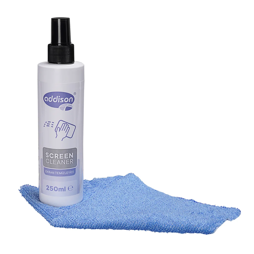 Ekran Temizleyici Sprey 250ml + Mikrofiber Bez Hediye Seti (Addison 300871)