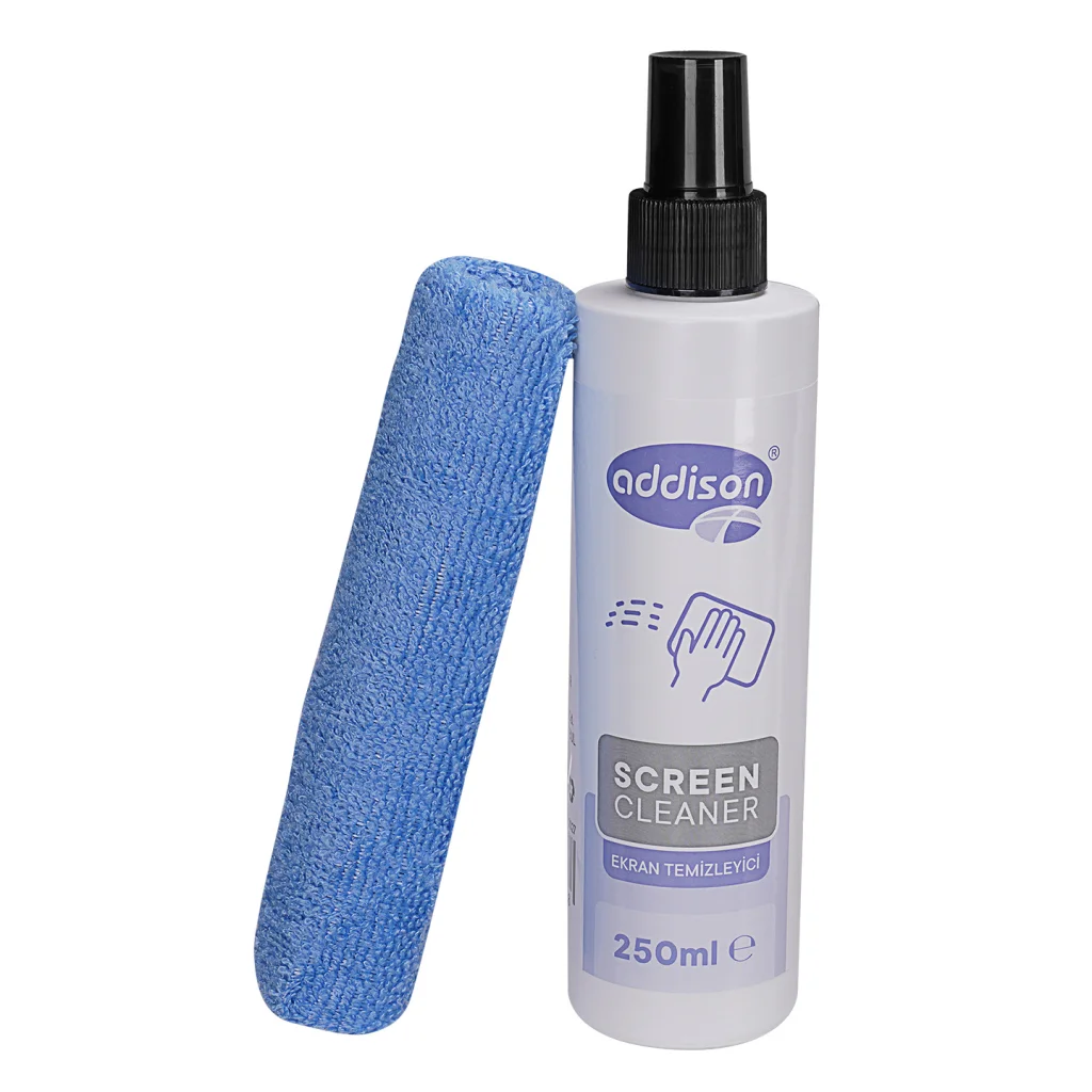 Ekran Temizleyici Sprey 250ml + Mikrofiber Bez Hediye Seti (Addison 300871)