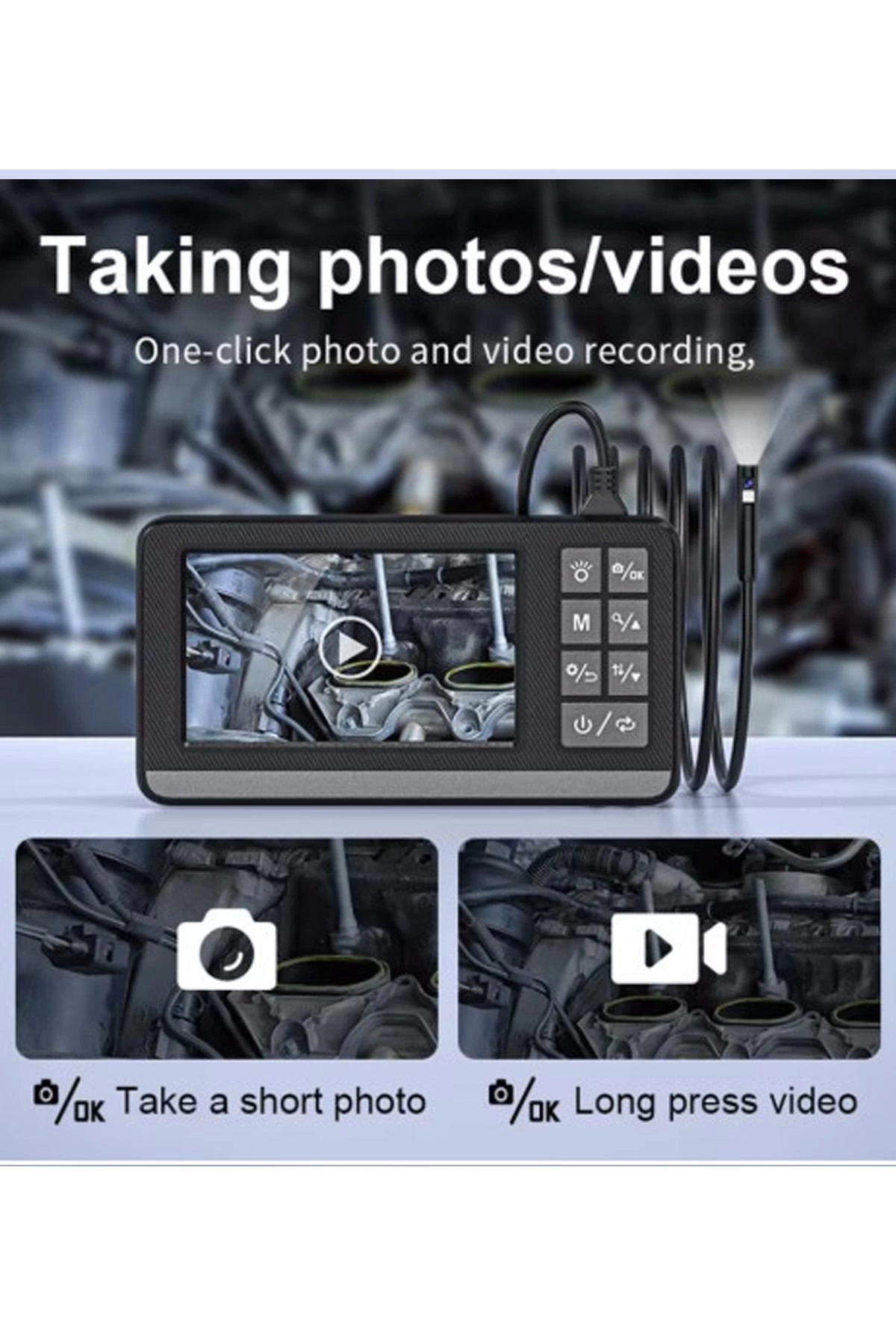 Ekranlı Çift Kameralı 5 Mt Sert Kablo Endoskop Kamera 8 Mm 4.3 In