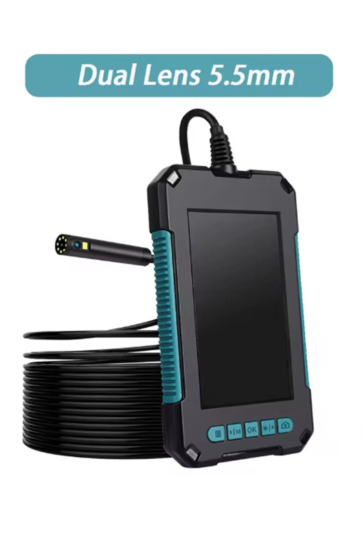 Ekranlı Çift kameralı 10 Mt Hafıza Kart Destekli Sert Kablo Yılan Endoskop Kamera 5.5 mm 4.3 ınc Ekranlı Çift kameralı 10 Mt Hafıza Kart Destekli Sert Kablo Yılan Endoskop Kamera 5.5 mm 4.3 ınc