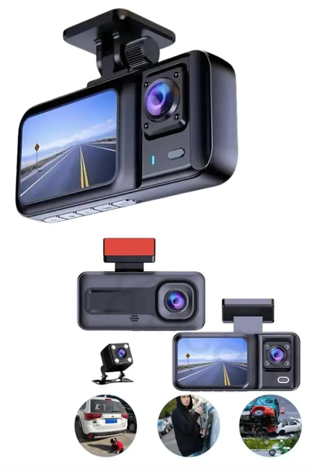 Ekranlı Sürüş Kaydedici DVR Ön ve Arka Kameralı Full HD Çözünürlü