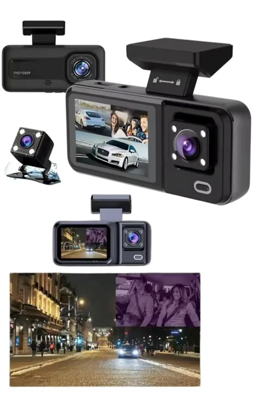 Ekranlı Sürüş Kaydedici DVR Ön ve Arka Kameralı Full HD Çözünürlü