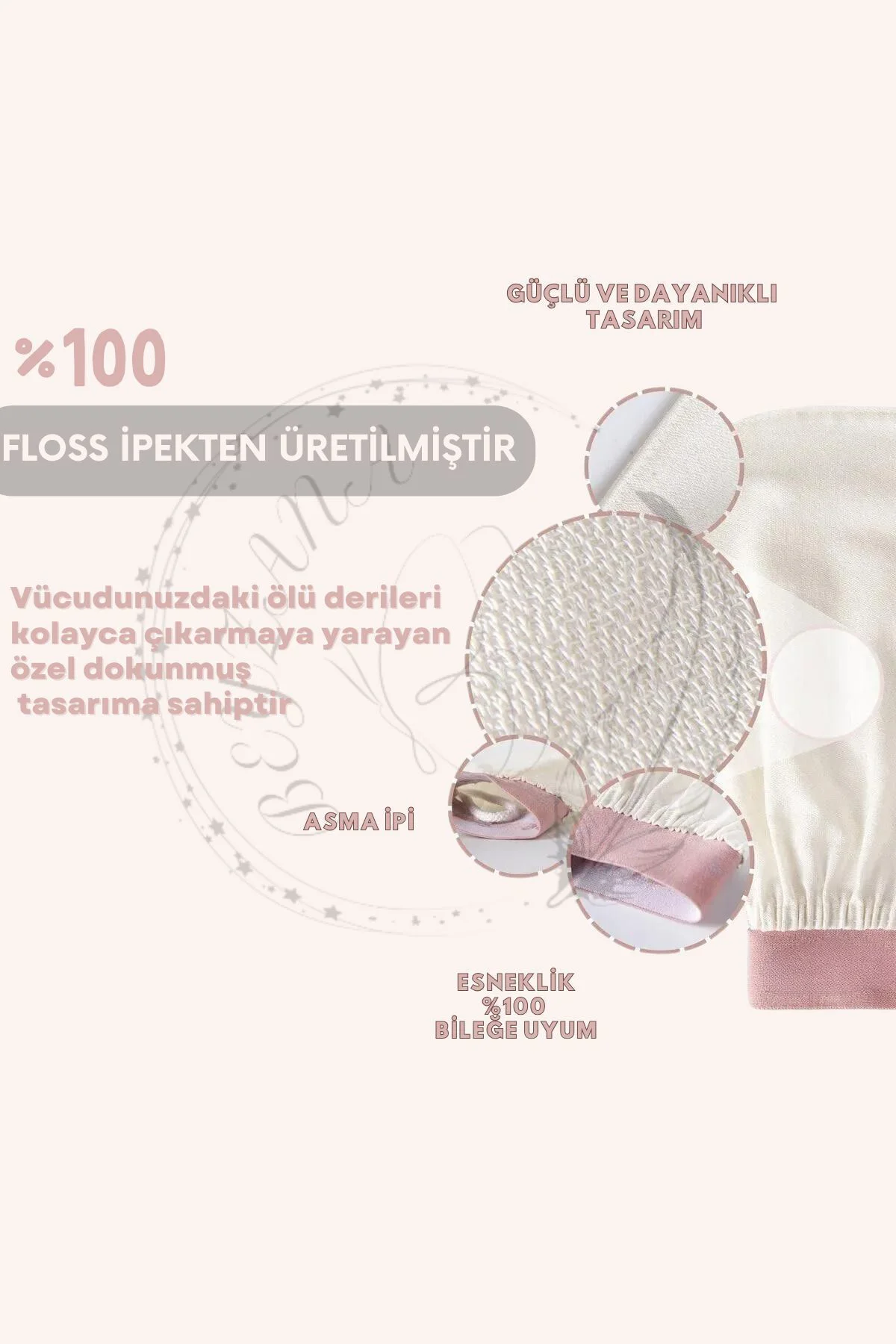 Ekru Banyo Duş Kesesi Peeling Eldiveni %100 Floş Ipek Premium Kad