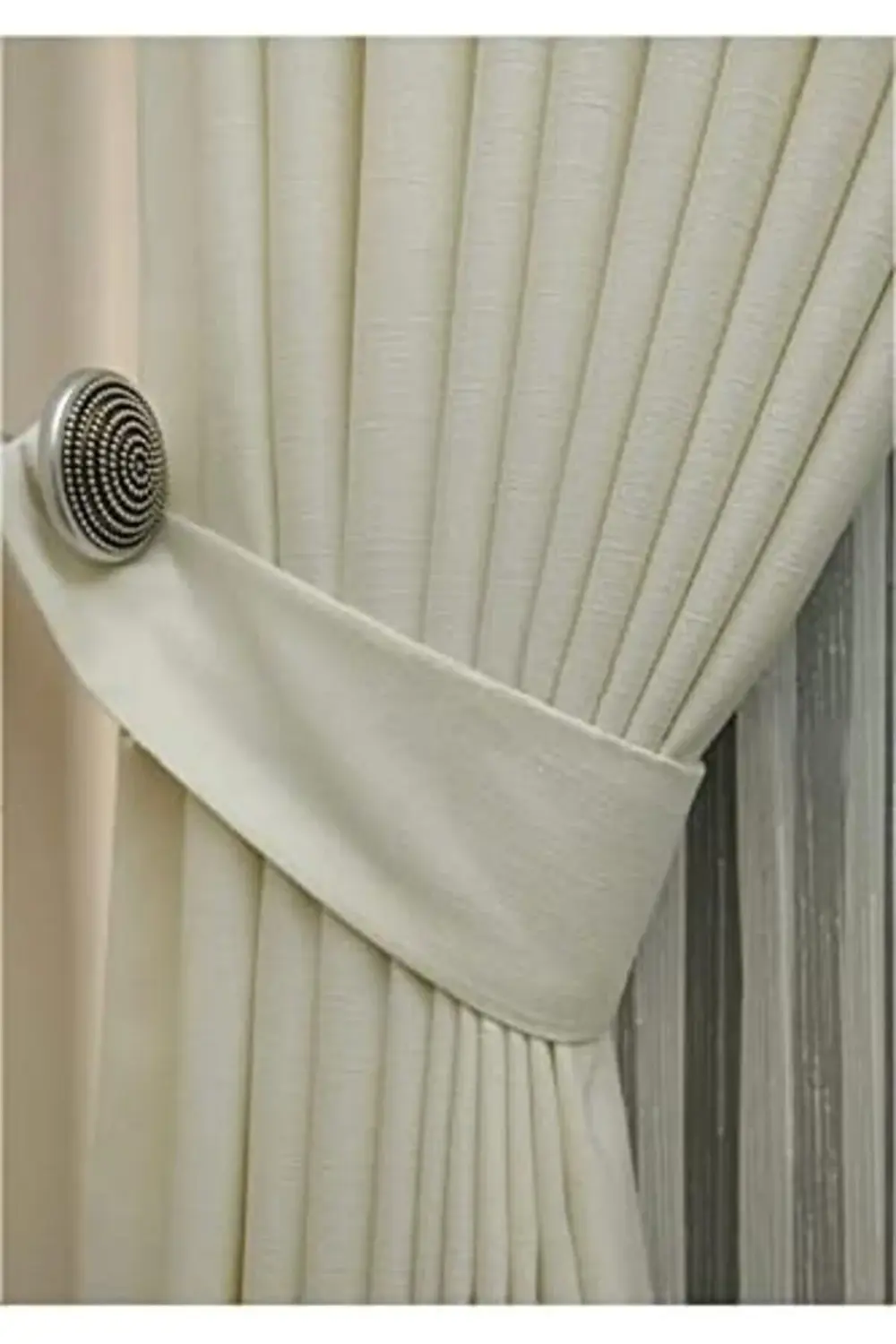 Ekru Düz Renk Fon, Pilesiz Düz Dikim, Tek Kanat 70 x 270 cm 11852