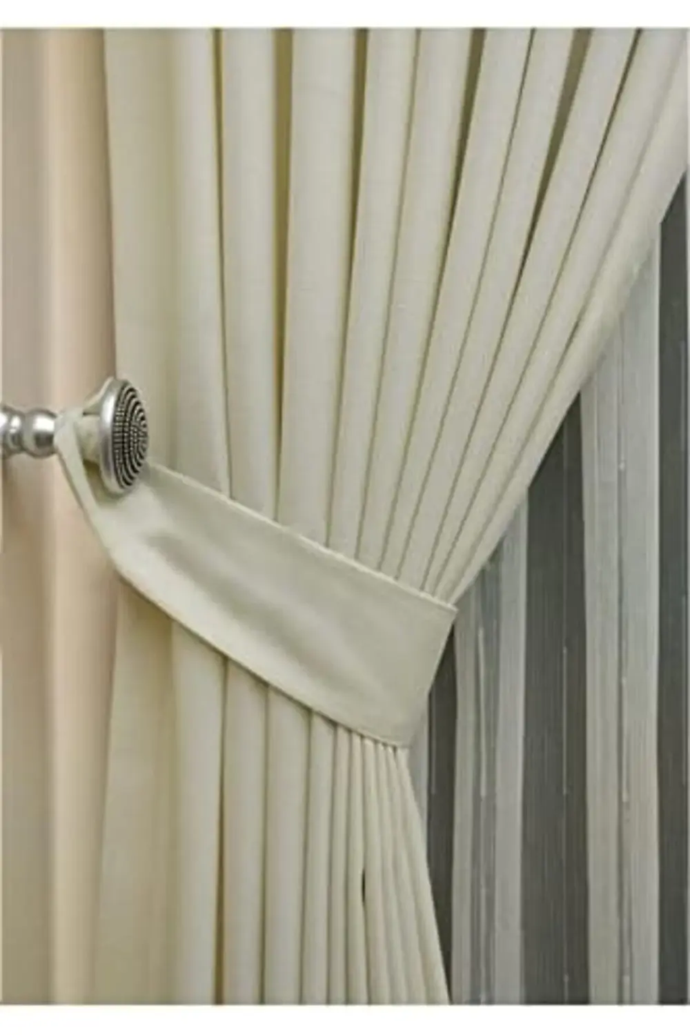 Ekru Düz Renk Fon, Pilesiz Düz Dikim, Tek Kanat 70 x 270 cm 11852