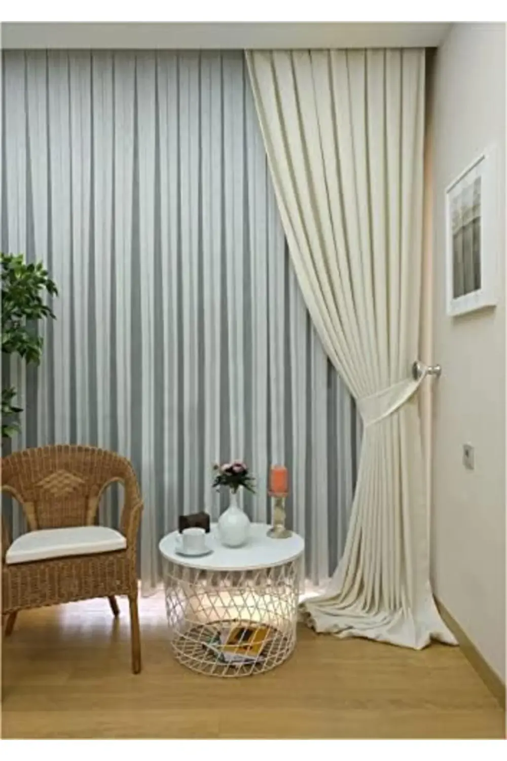 Ekru Düz Renk Fon, Pilesiz Düz Dikim, Tek Kanat 80 x 250 cm 97826