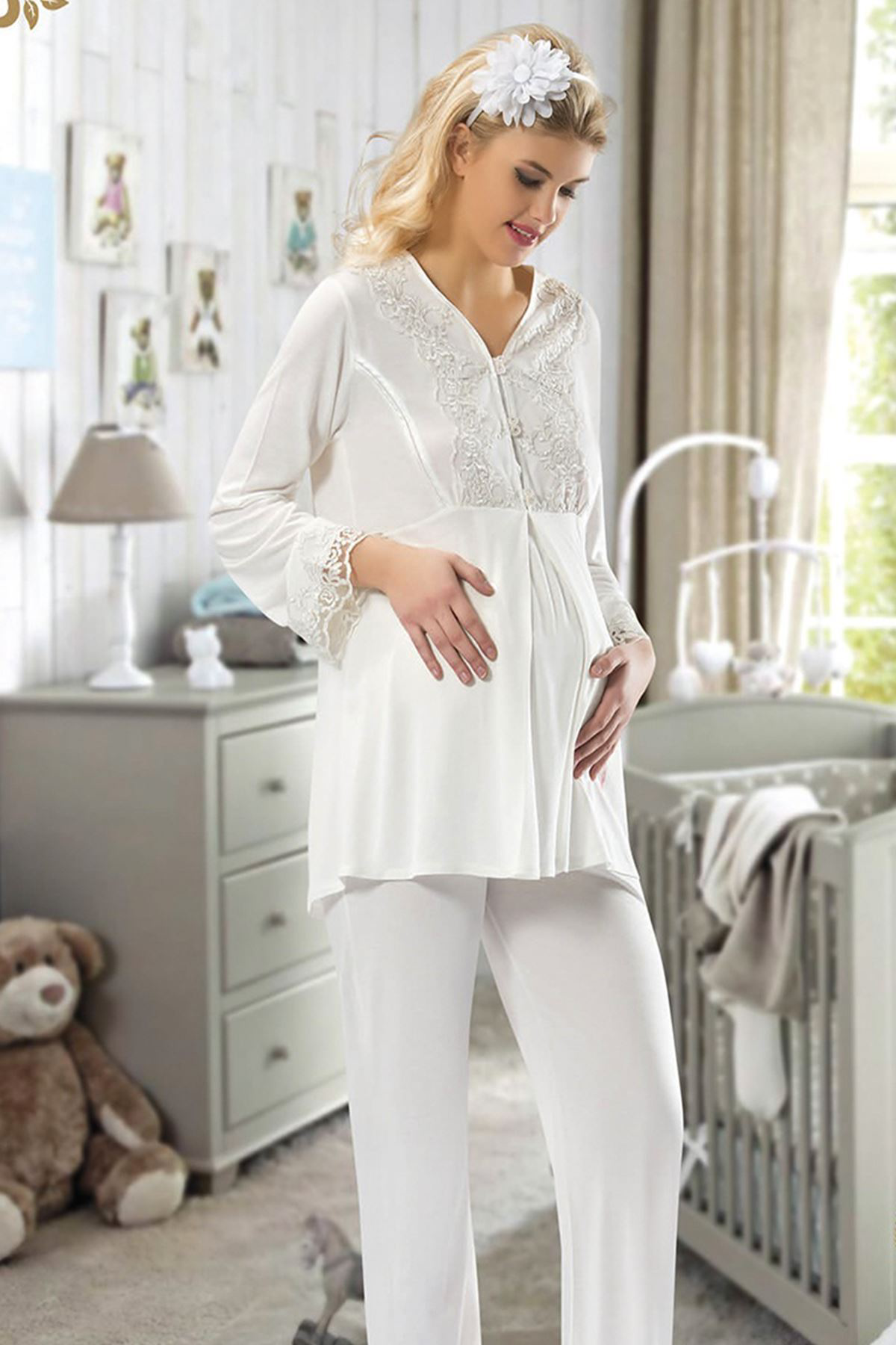 Sistina Ekru Hamile ( Lohusa ) Pijama Takimi - 1604