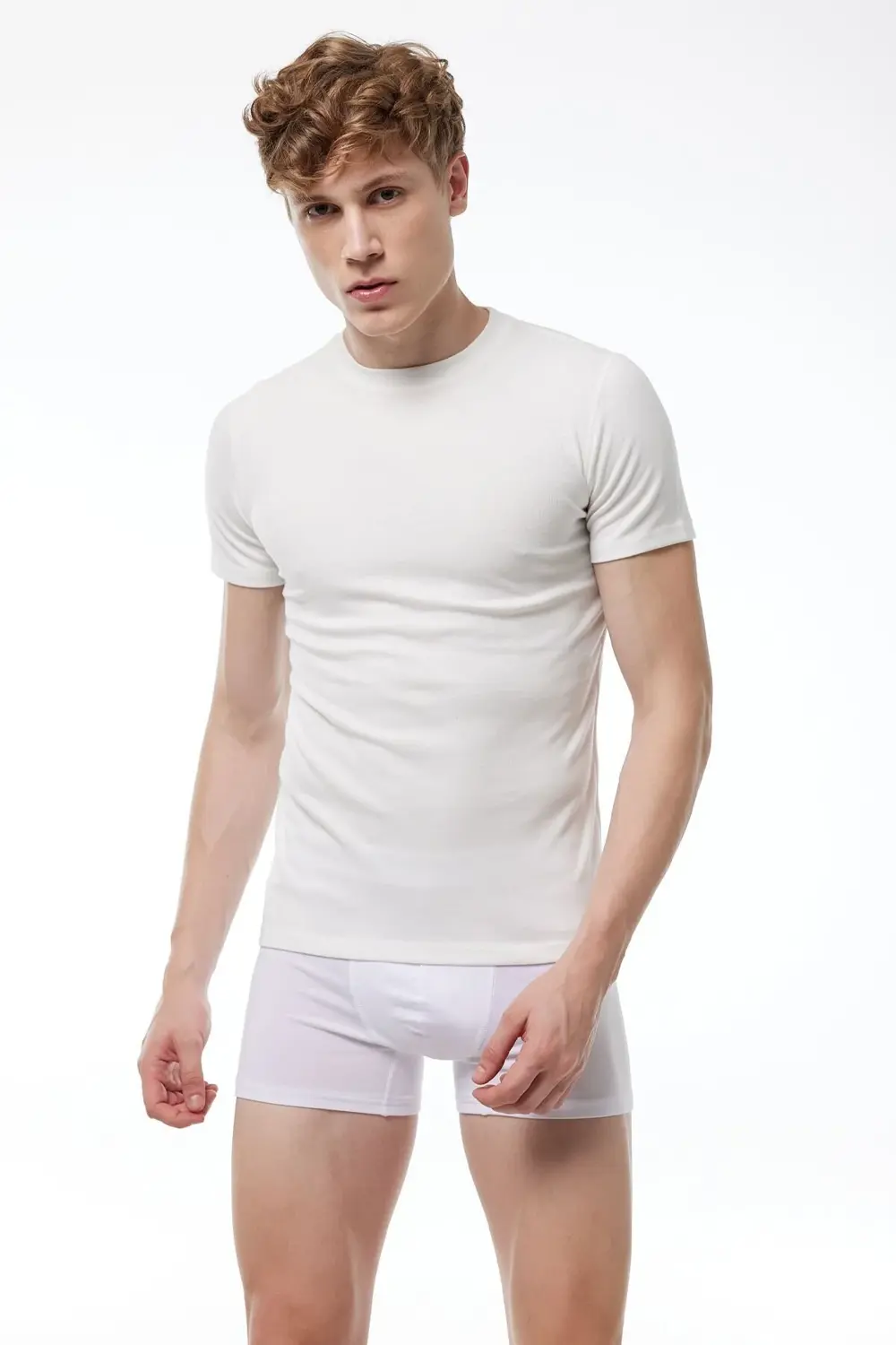 Ekru Kısa Kollu Yuvarlak Yaka Erkek Termal Üst İçlik 606