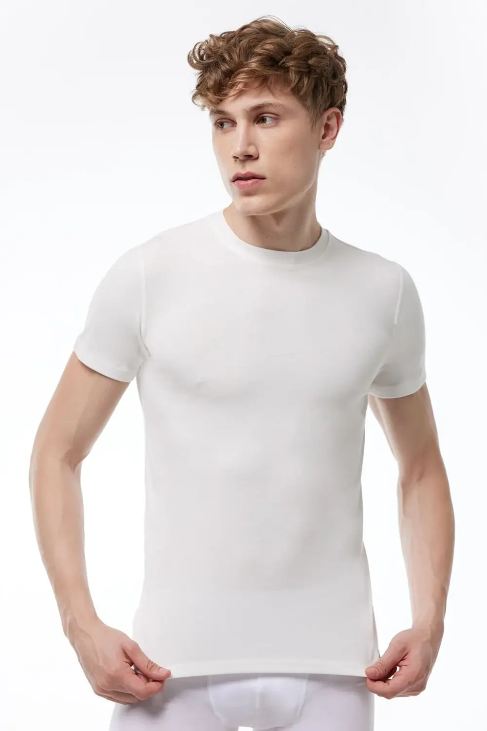 Ekru Kısa Kollu Yuvarlak Yaka Erkek Termal Üst İçlik 606