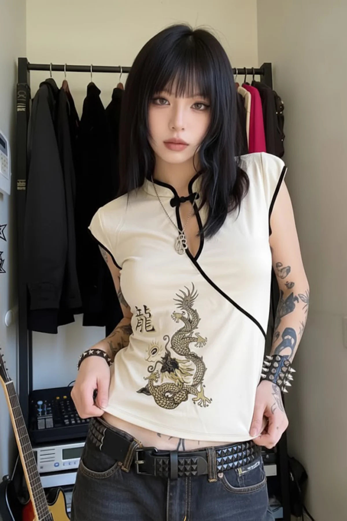 Ekru Mandarin Yaka Ejderha Motifli Vintage Qipao Y2K Kısa Kollu Crop Ekru Mandarin Yaka Ejderha Motifli Vintage Qipao Y2K Kısa Kollu Crop
