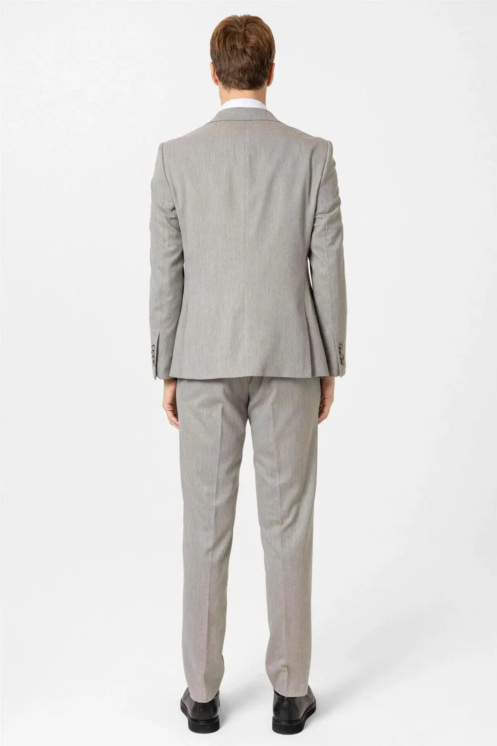 Süvari Ekru Slim Fit Desenli Sivri Yaka 6 Drop Yelekli Klasik Takım Elbi