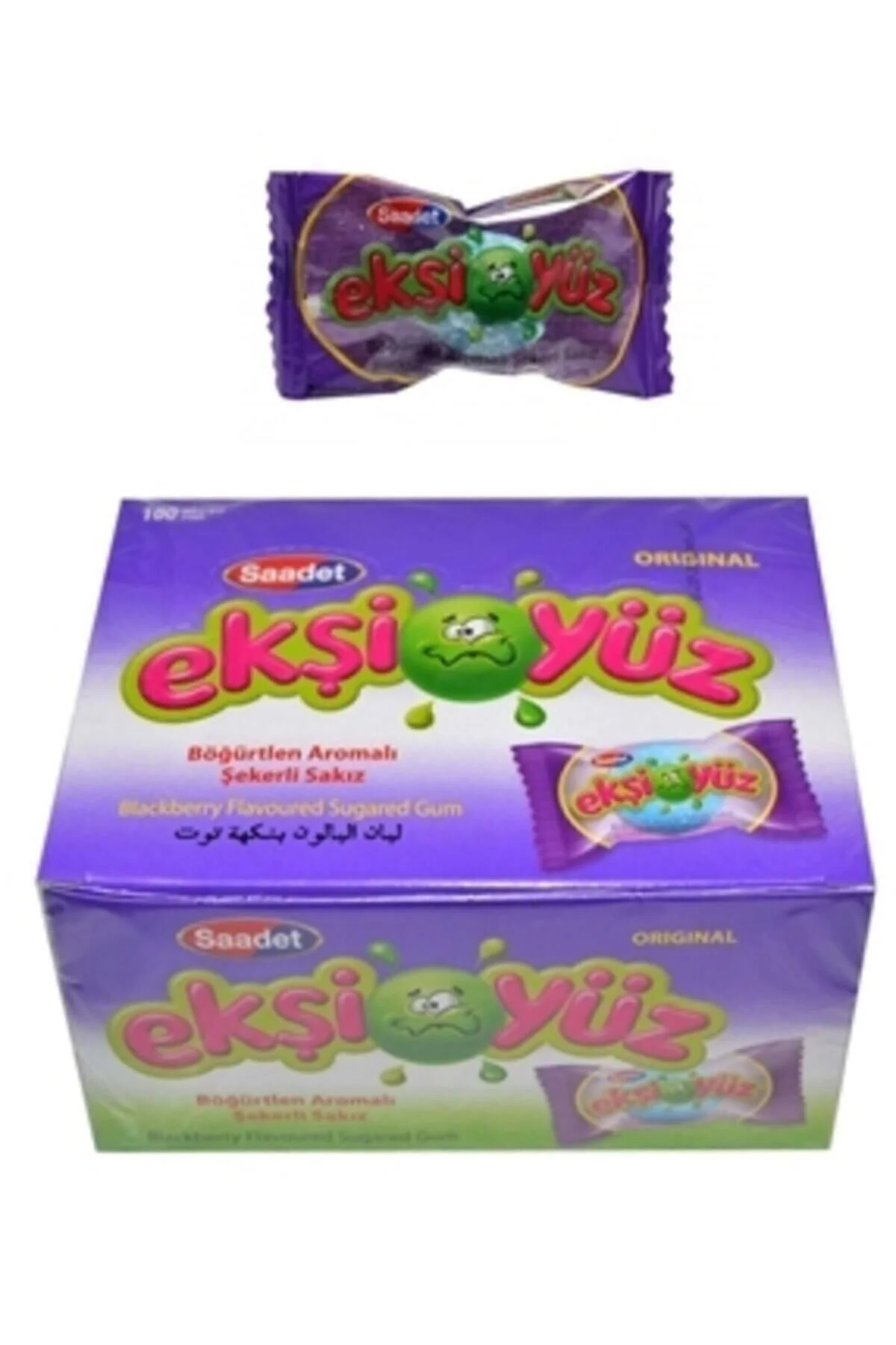 Ekşi Yüz 100'lü Paket Böğürtlen Aromalı Şekerli Sakız