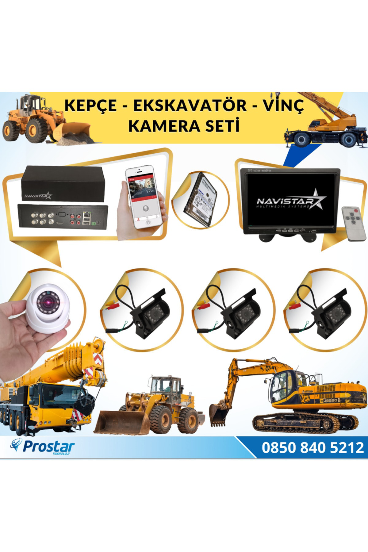 Navistar Ekskavatör Dozer Greyder Vinç Kepçe Uzaktan İzlemeli 4 Kameralı 3