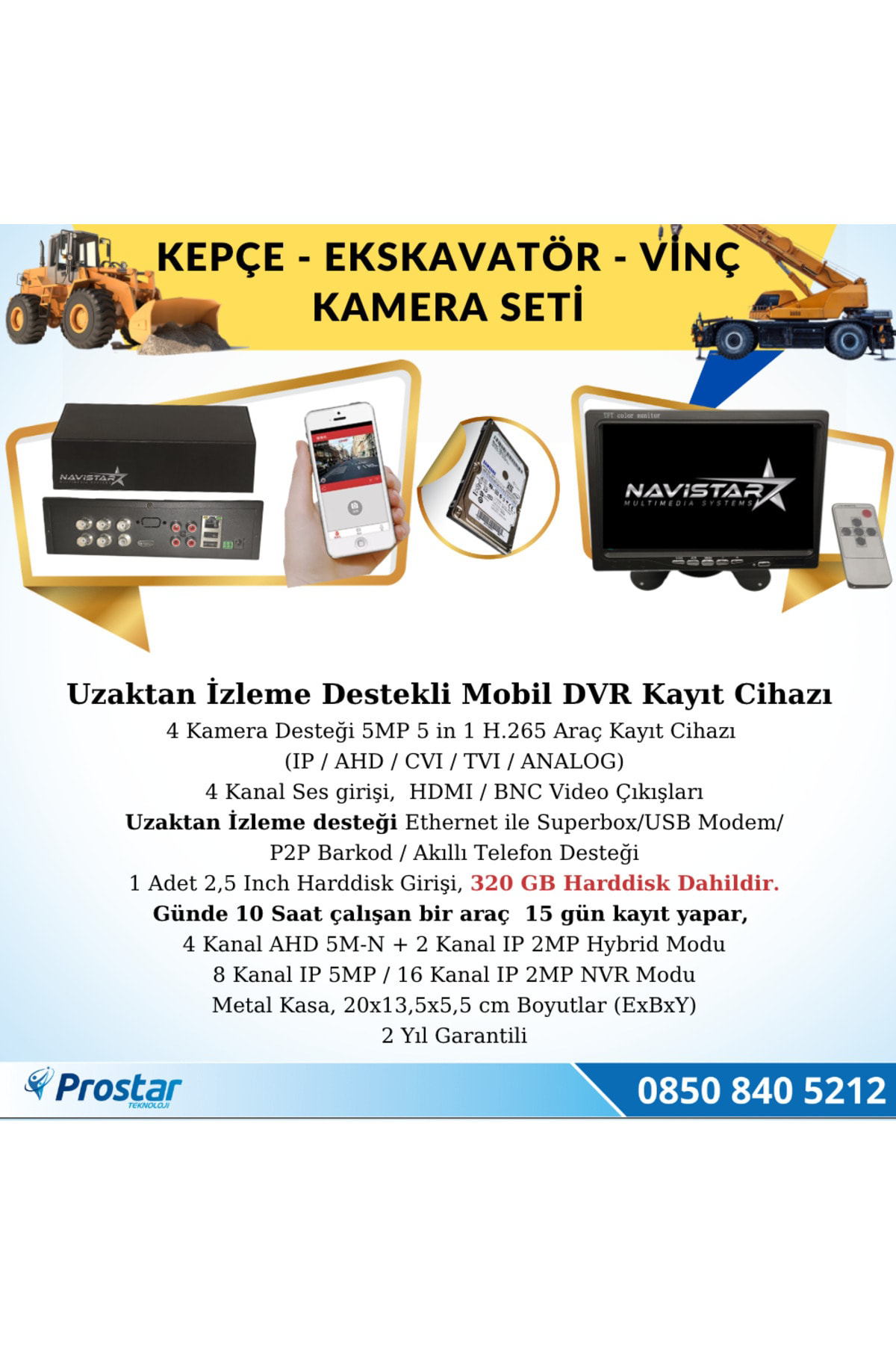 Navistar Ekskavatör Dozer Greyder Vinç Kepçe Uzaktan İzlemeli 4 Kameralı 3