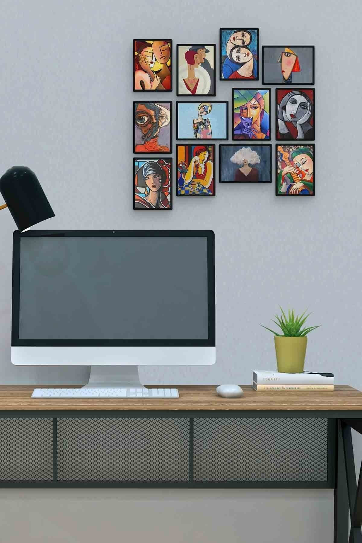 Ekspresyonizm 12 Parça Mdf (ahşap) Tablo Ofis Boyu 