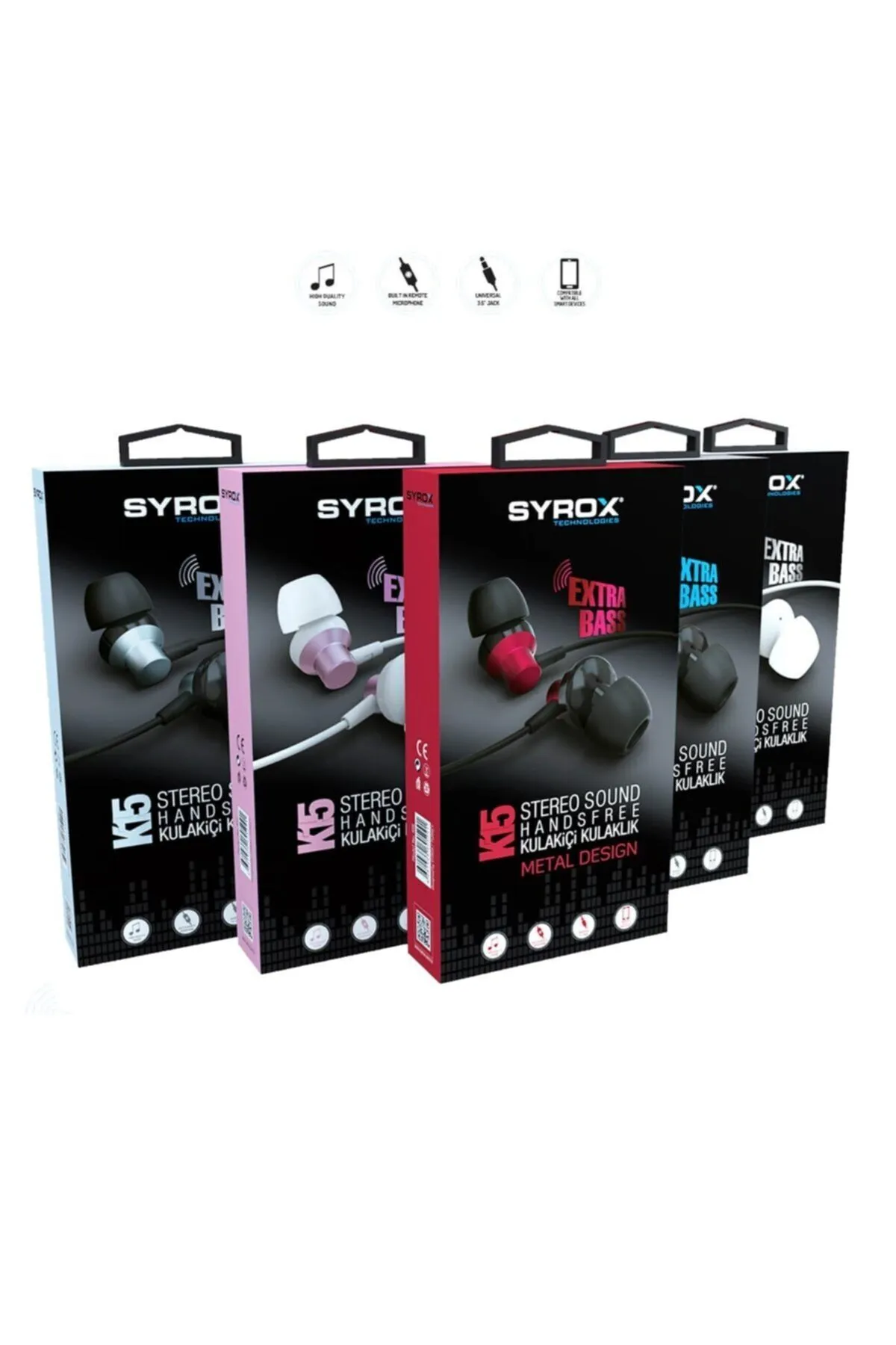 Syrox Ekstra Bas Stereo Mikrofonlu Kablolu Kulaklik 3.5Mm Kirmizi Aux Syx-K15