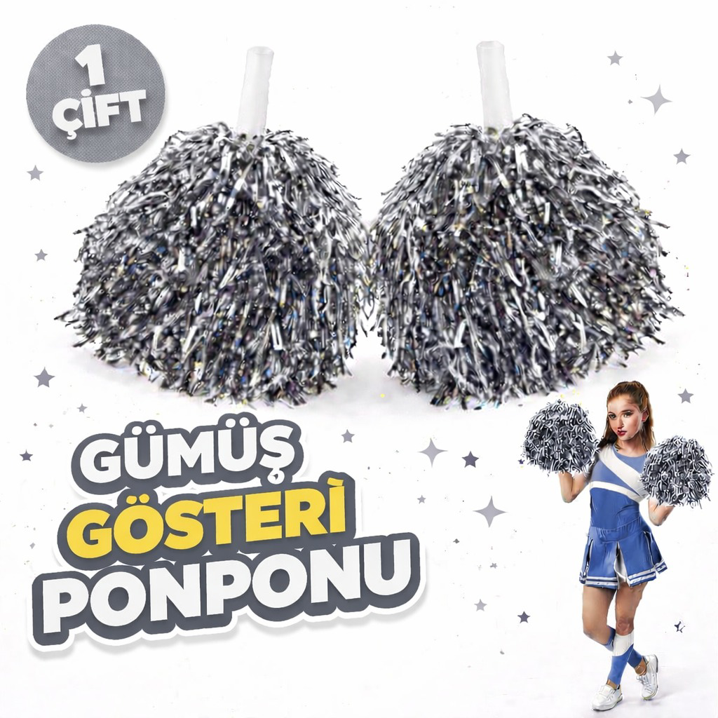 Ekstra Dolgun Gümüş Renkli Gösteri ve Okul Ponpon Süsleri
