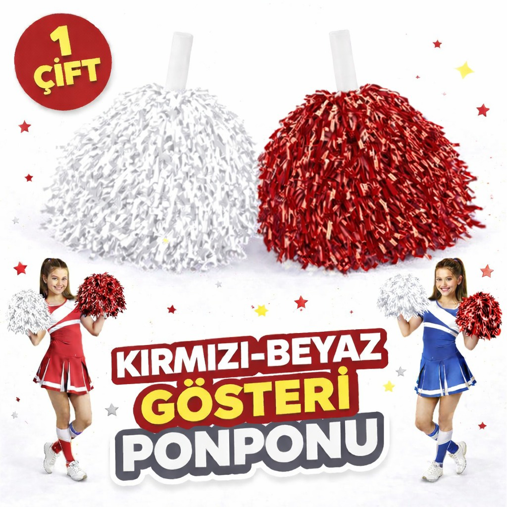 Ekstra Dolgun Kırmızı Beyaz Okul Gösteri Ponponları Seti Ekstra Dolgun Kırmızı Beyaz Okul Gösteri Ponponları Seti