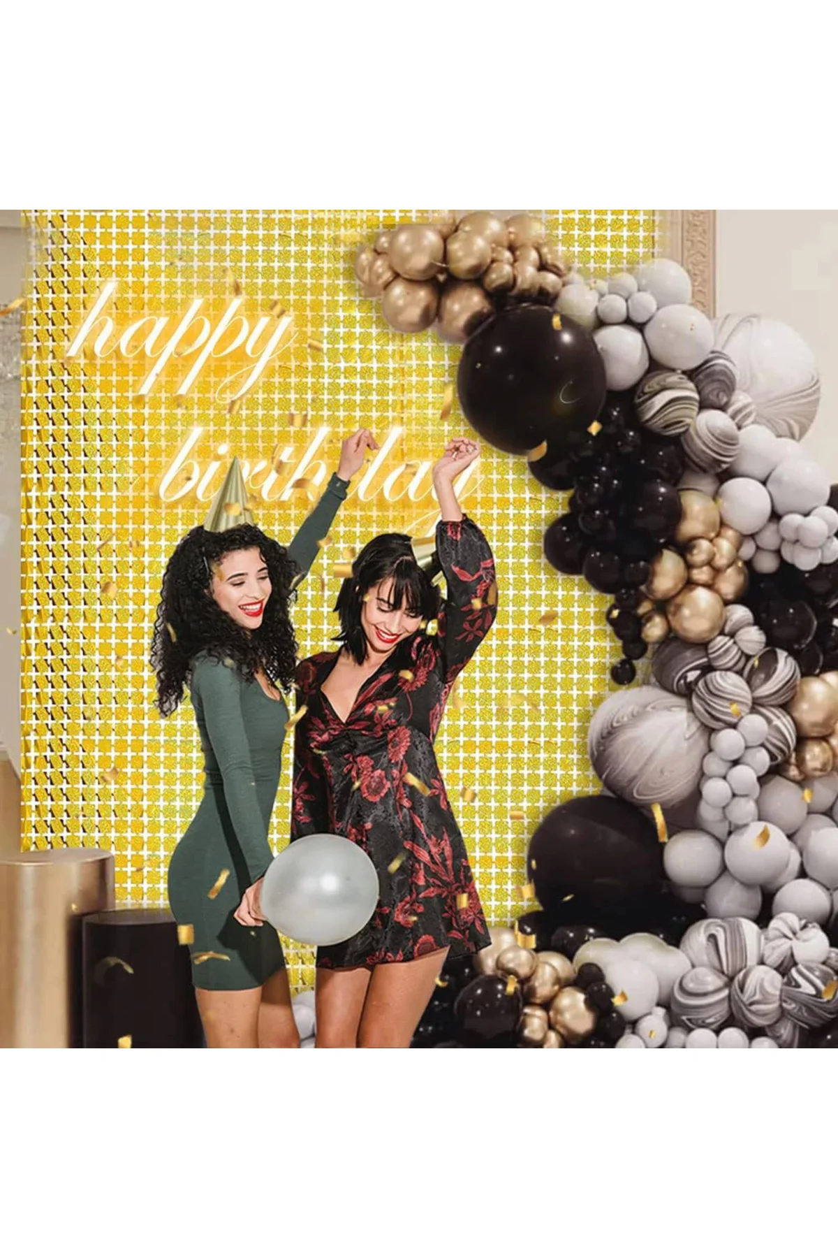 Ekstra Metalize Altın Renk Disko Dikdörtgen Kesim Kapı Perdesi De