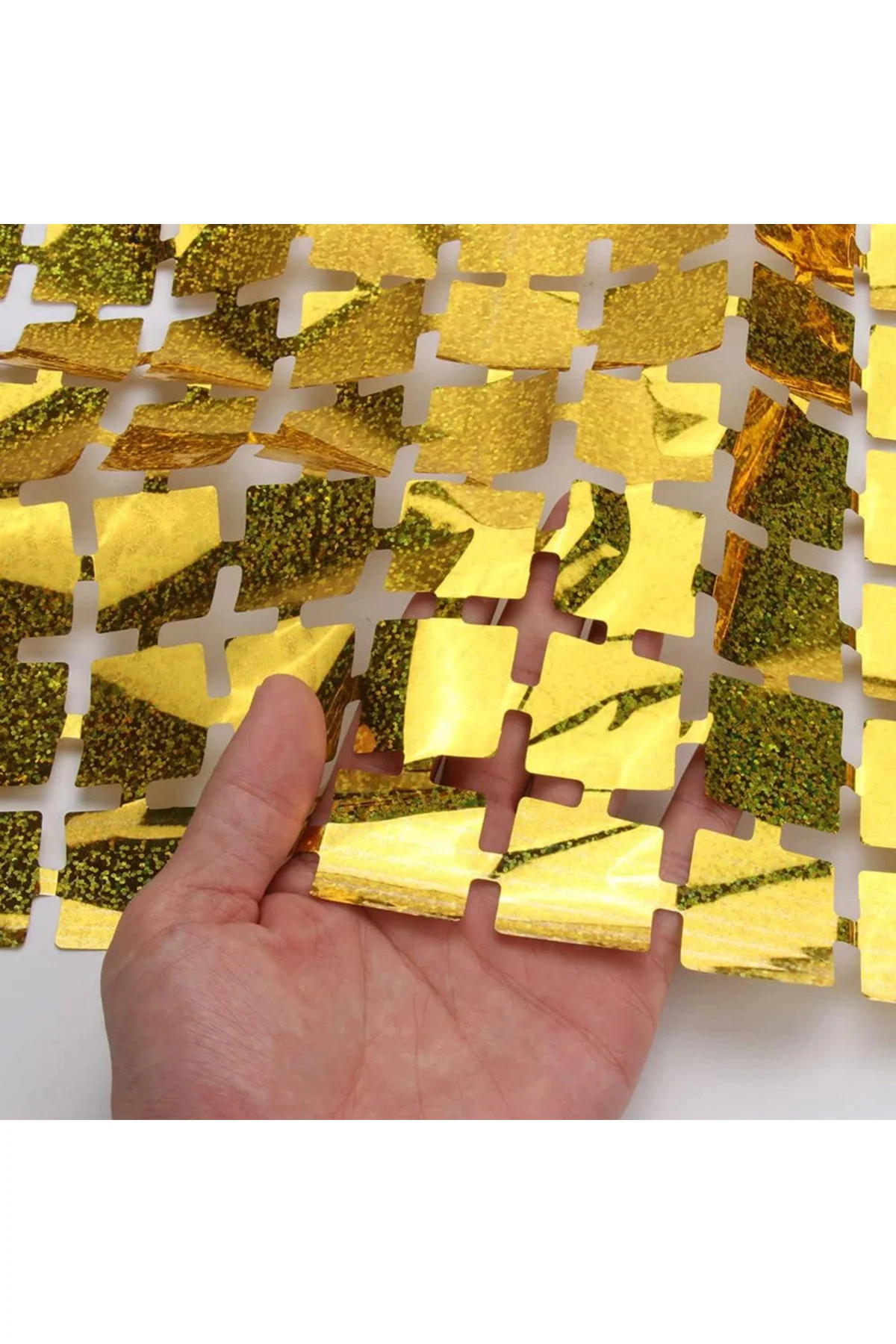 Ekstra Metalize Altın Renk Disko Dikdörtgen Kesim Kapı Perdesi De