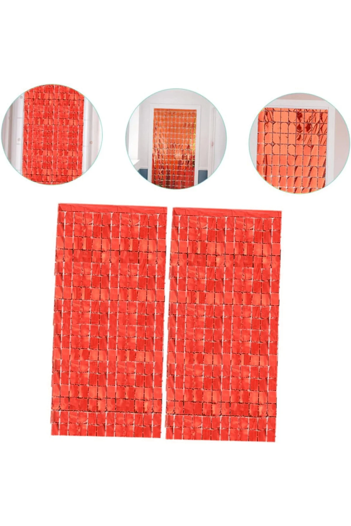 Ekstra Metalize Kırmızı Renk Disko Dikdörtgen Kesim Kapı Perdesi 