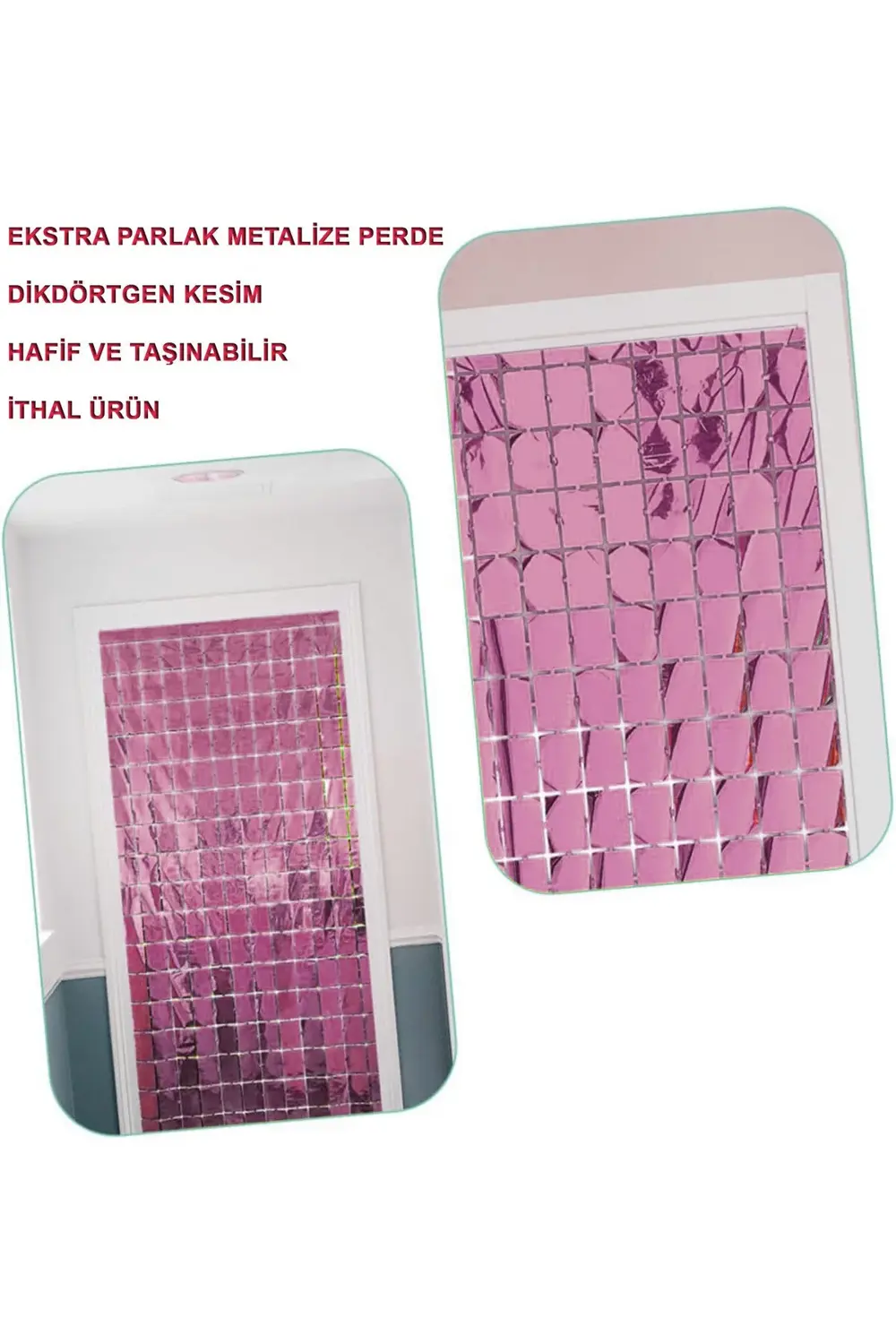 Ekstra Metalize Rose Gold Disko Kapı Perdesi